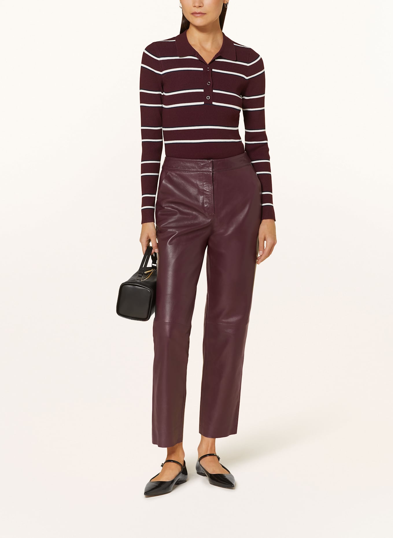 Y.A.S. pantalon en cuir: ROUGE FONCÉ