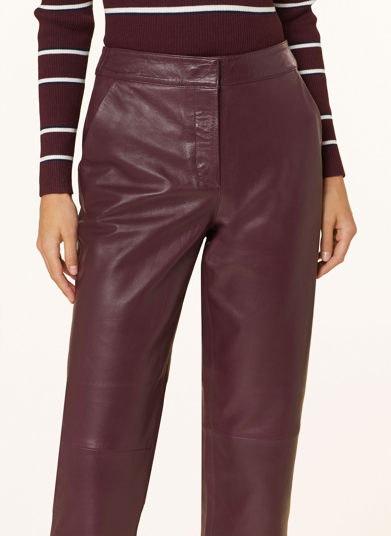 Y.A.S. pantalon en cuir: ROUGE FONCÉ