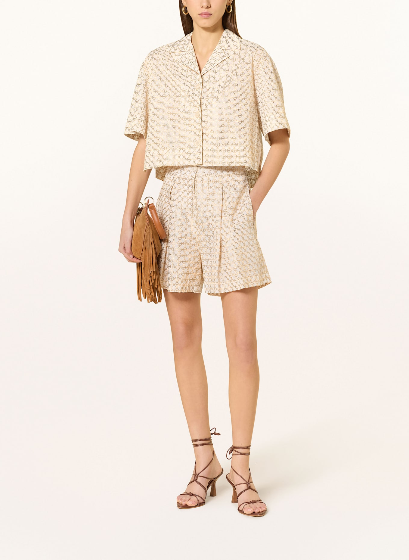 Greek Archaic Kori Cropped-Bluse CROSS mit Glitzergarn: WEISS / GOLD