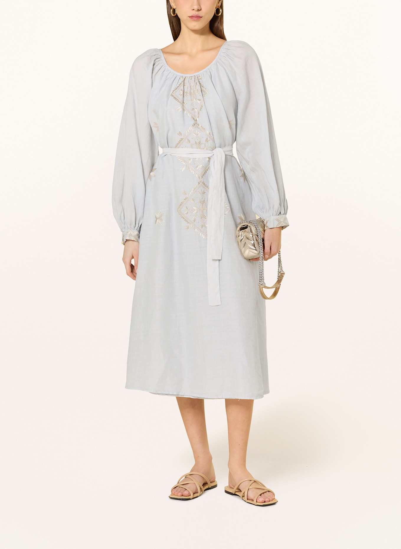 Greek Archaic Kori Strandkleid LEFKADA mit Glitzergarn: HELLGRAU / GOLD