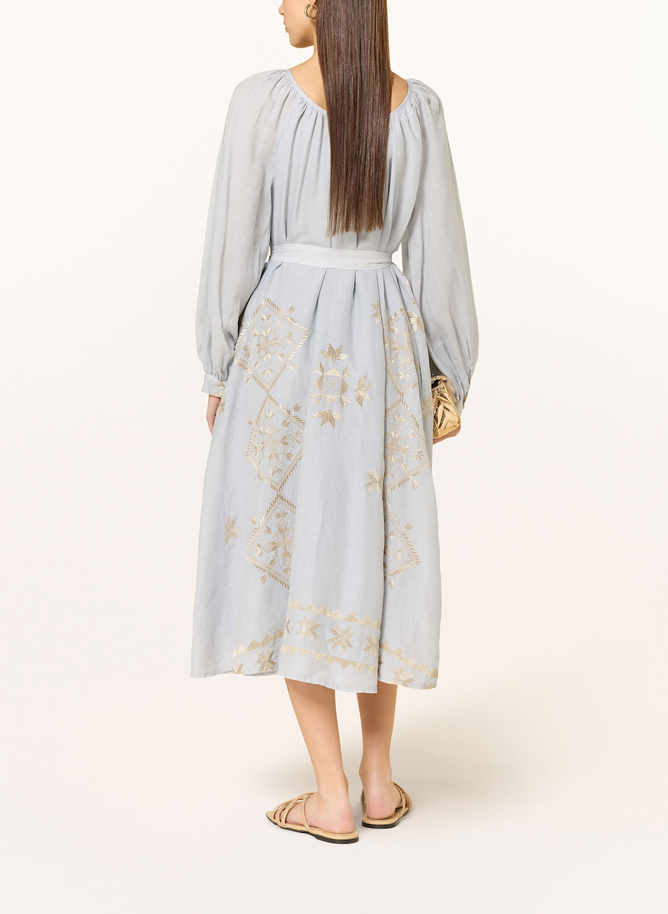 Greek Archaic Kori Strandkleid LEFKADA mit Glitzergarn: HELLGRAU / GOLD