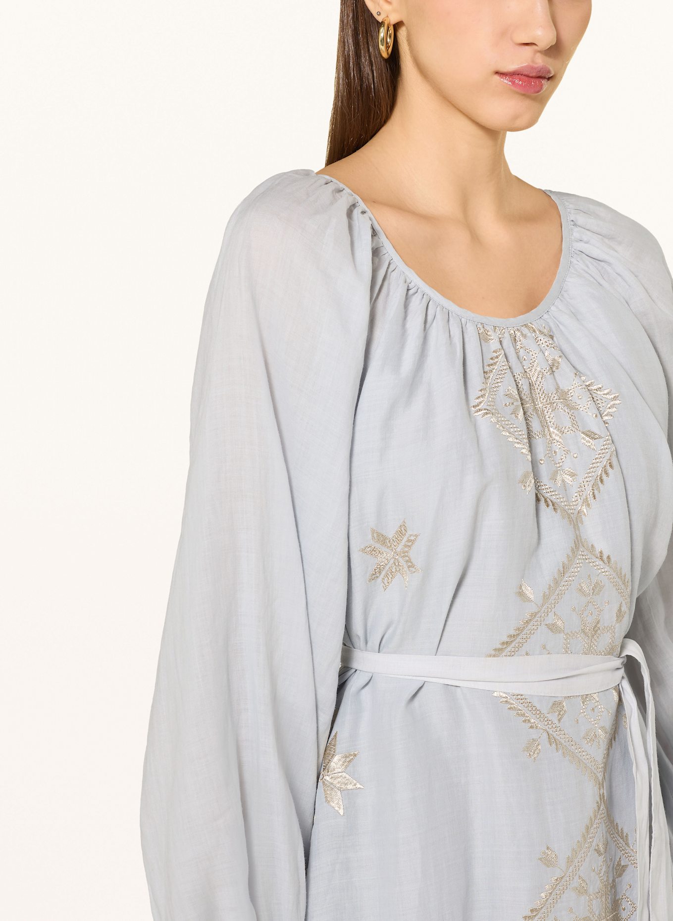 Greek Archaic Kori Strandkleid LEFKADA mit Glitzergarn: HELLGRAU / GOLD