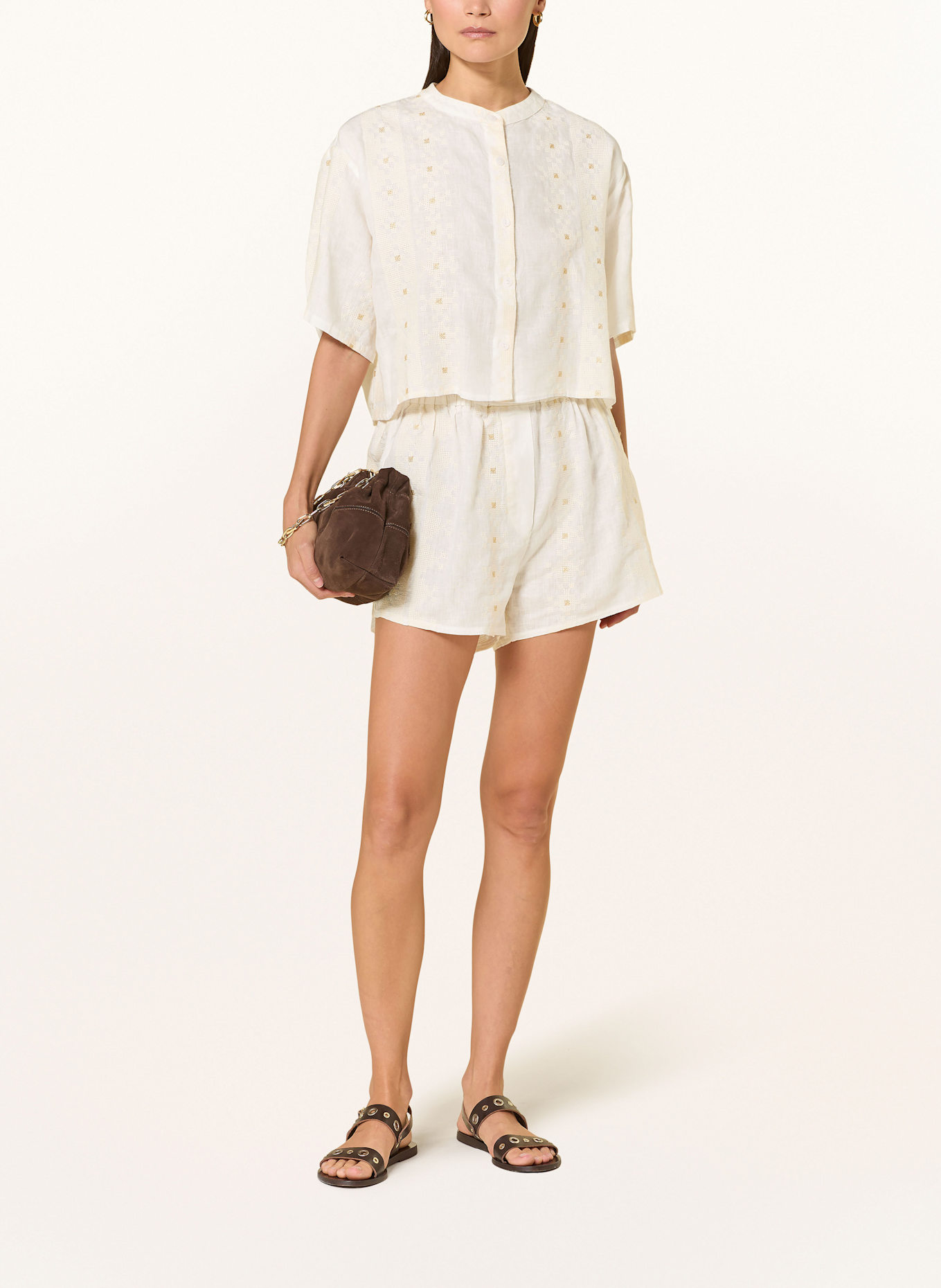 Greek Archaic Kori Leinenshorts PIXEL: WEISS / ECRU