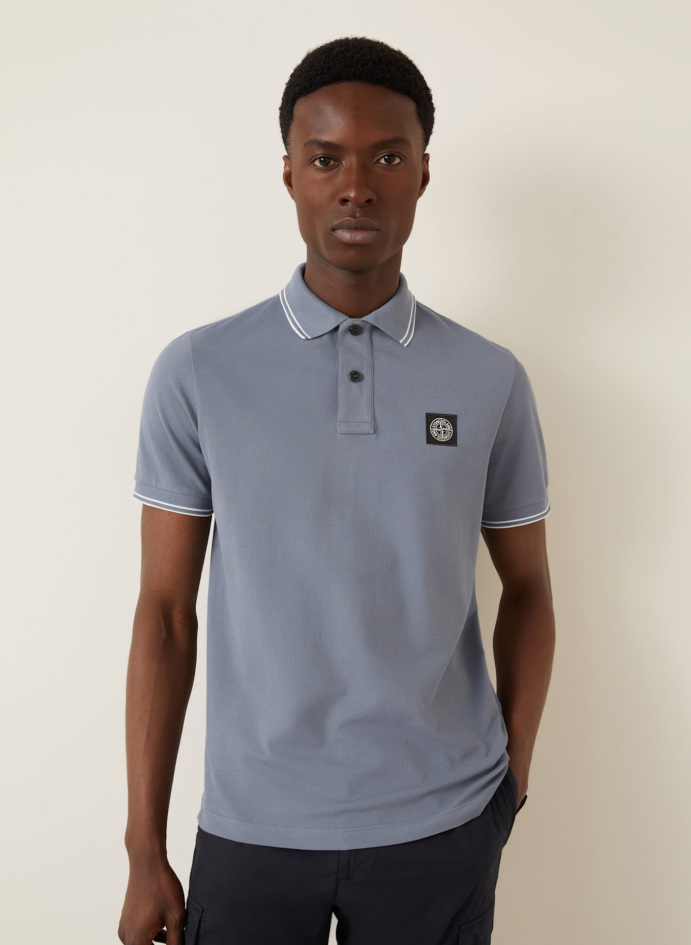 STONE ISLAND Koszulka polo z piki slim fit: SZARONIEBIESKI