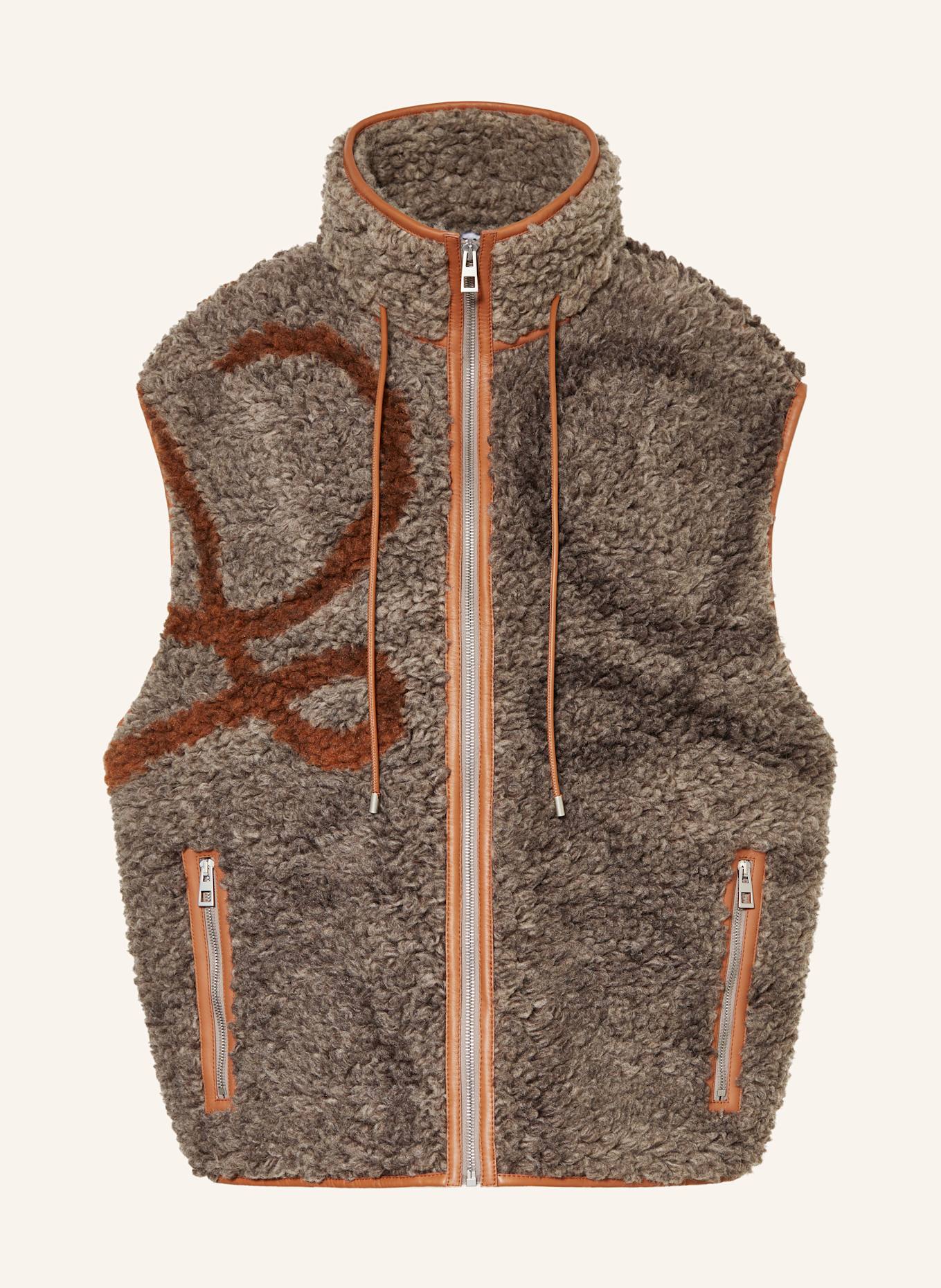 LOEWE Teddyfell-Weste ANAGRAM: TAUPE / GRAU / BRAUN