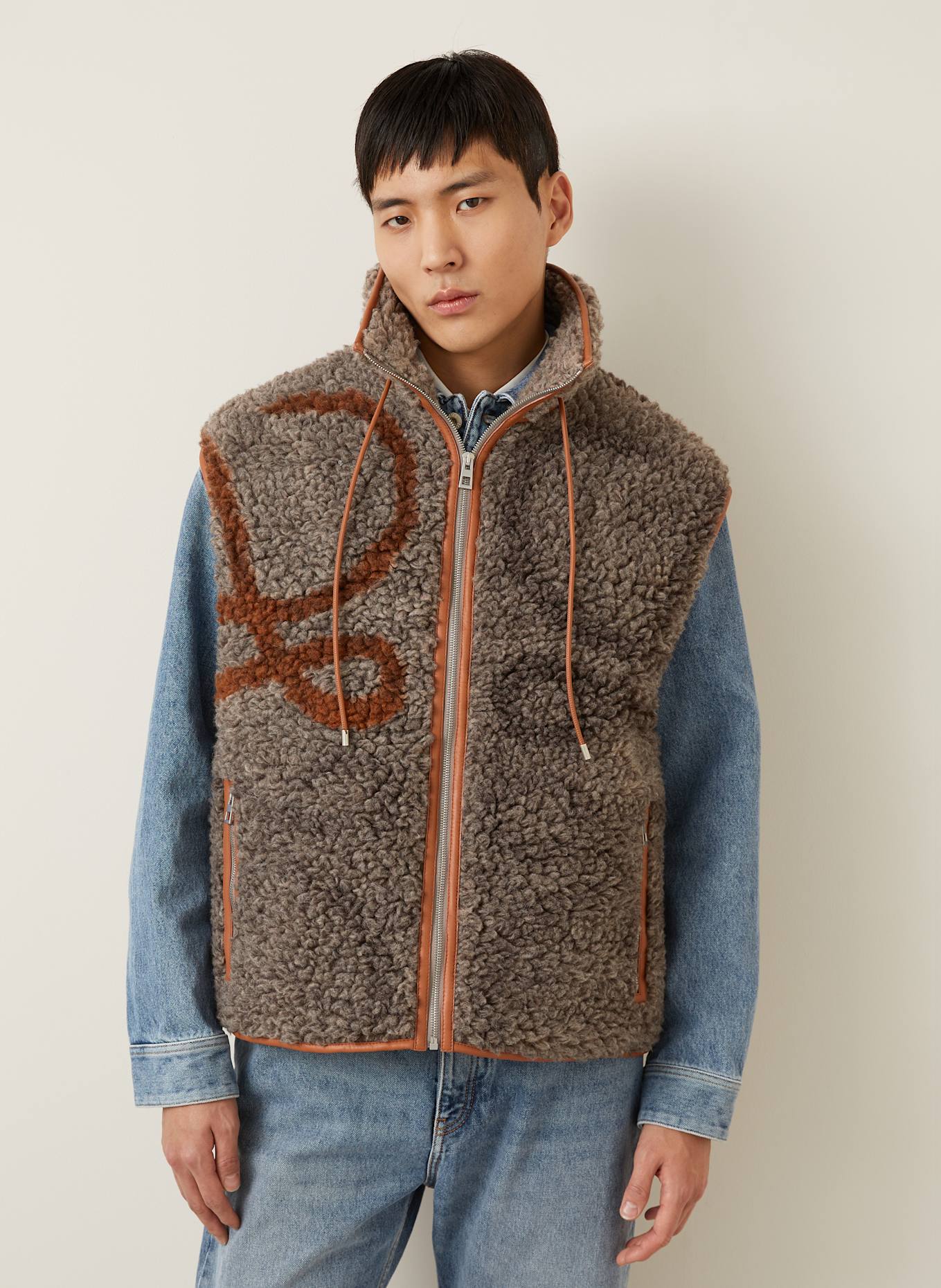 LOEWE Teddyfell-Weste ANAGRAM: TAUPE / GRAU / BRAUN