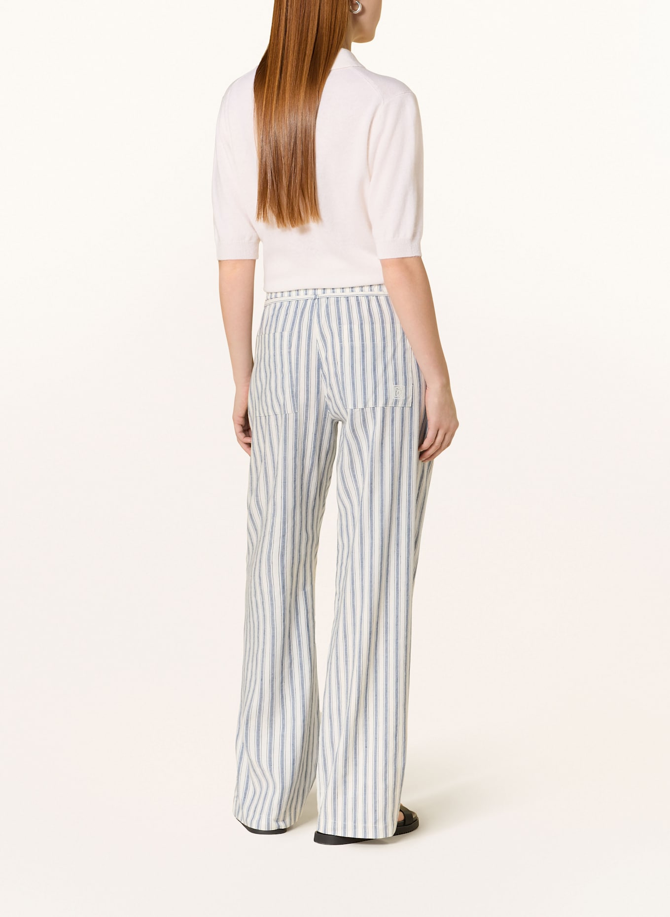 MAC Lněné kalhoty CHIARA: ČERNOŠEDÁ / BÍLÁ