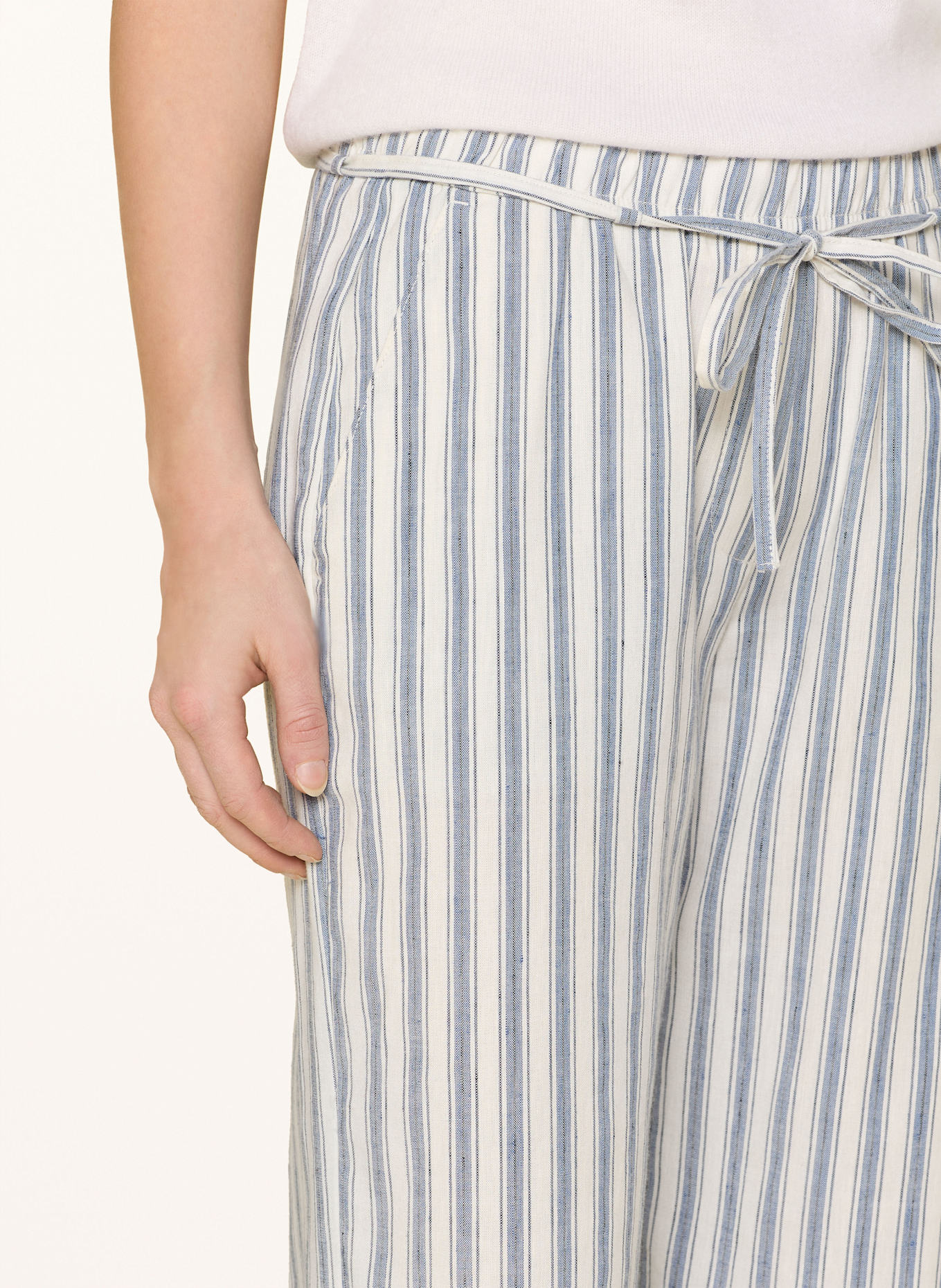 MAC Lněné kalhoty CHIARA: ČERNOŠEDÁ / BÍLÁ