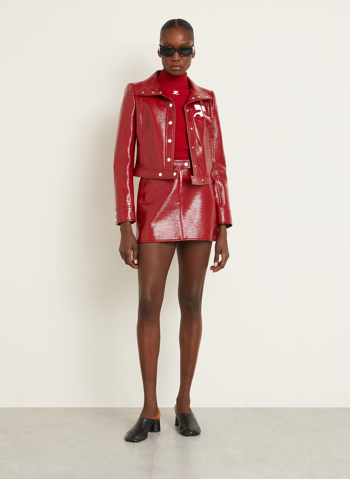 Courrèges Veste aspect cuir: ROUGE FONCÉ