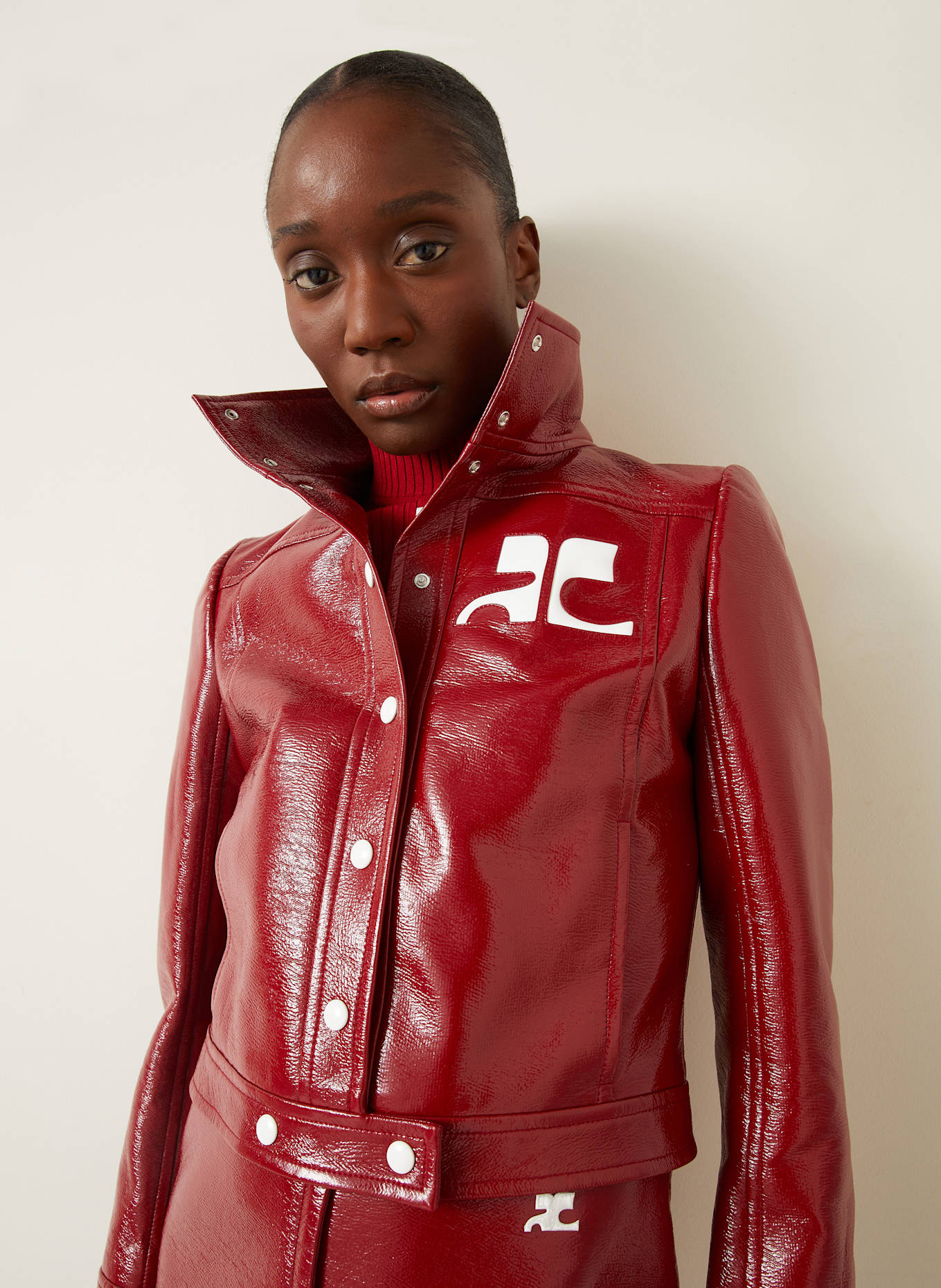 Courrèges Veste aspect cuir: ROUGE FONCÉ