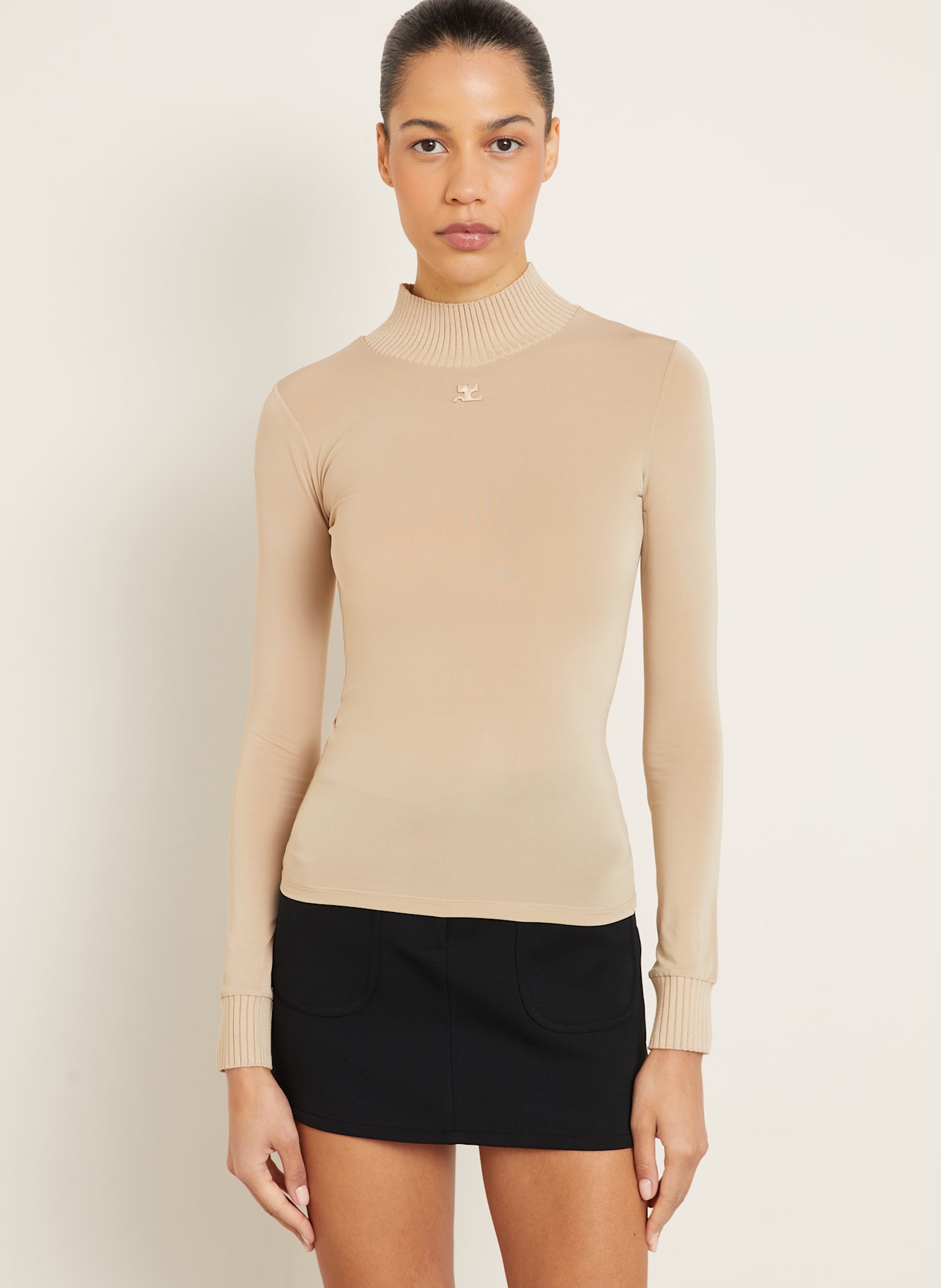 Courrèges Longsleeve aus Mesh: BEIGE