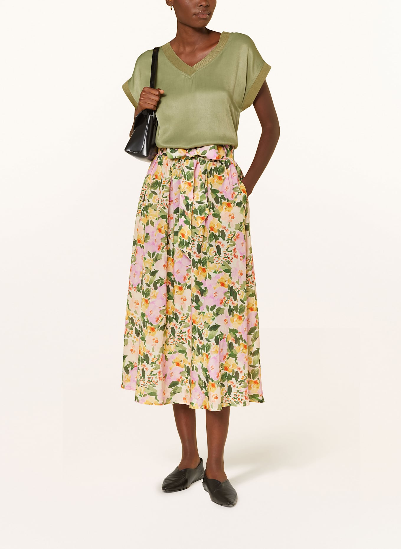 MORE & MORE Pleated skirt: PINK / GREEN / LIGHT ORANGE