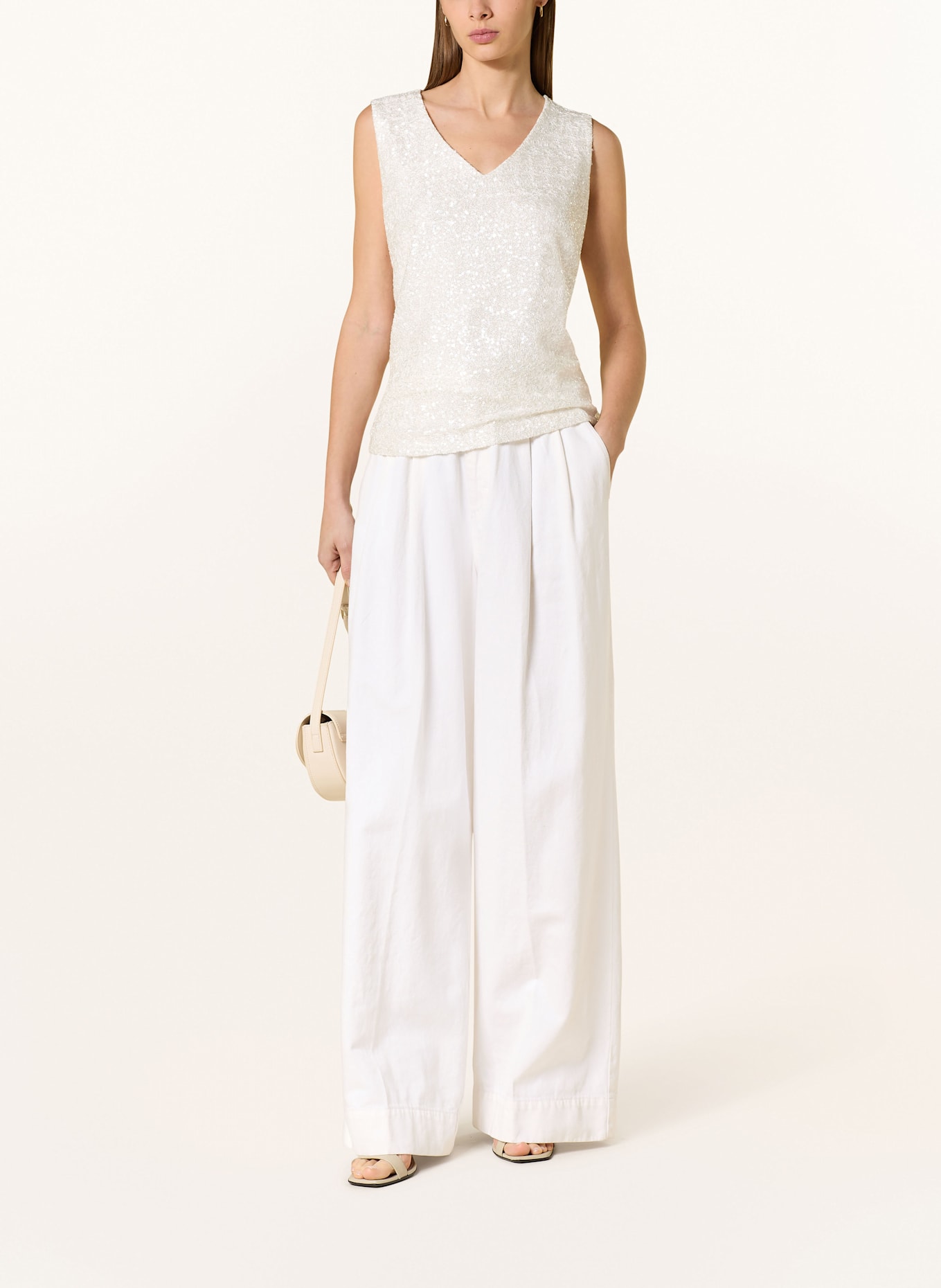 MORE & MORE Top z cekinami z mieszanki materiałów: BIAŁY