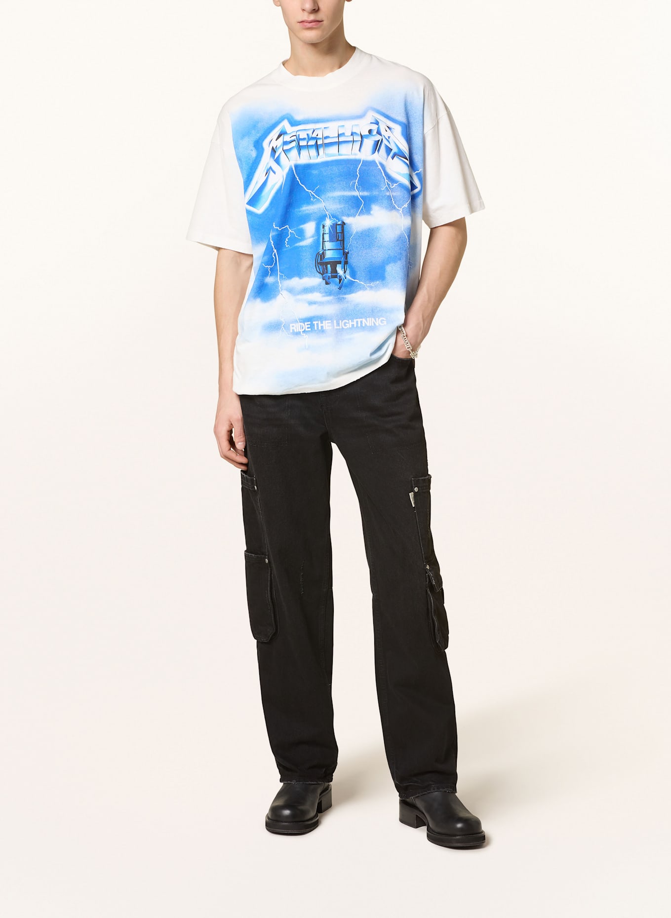 REPRESENT T-Shirt: ECRU / BLAU / SCHWARZ