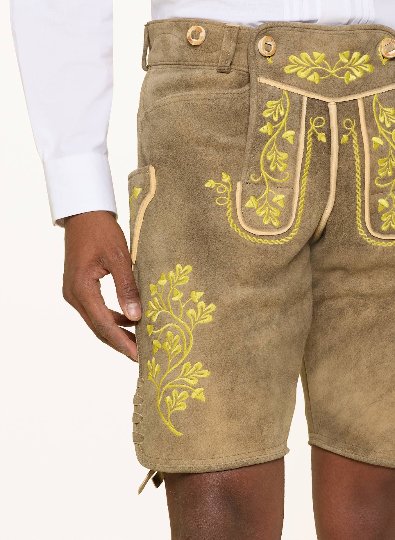 OSTARRICHI Trachten-Lederhose TRAUN: HELLBRAUN/ GRÜN