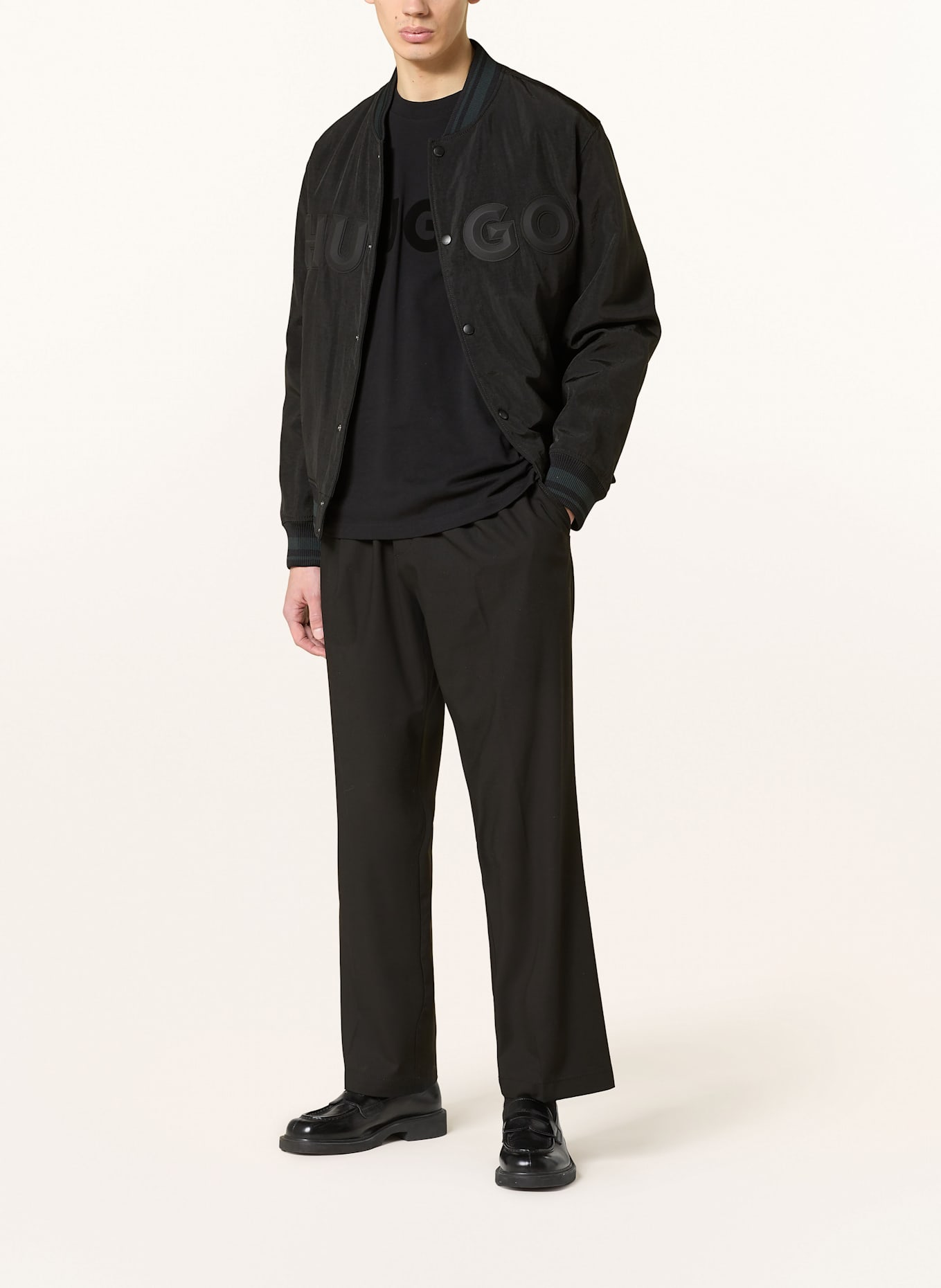 HUGO Pantalon chino RAVI style jogging coupe droite: NOIR