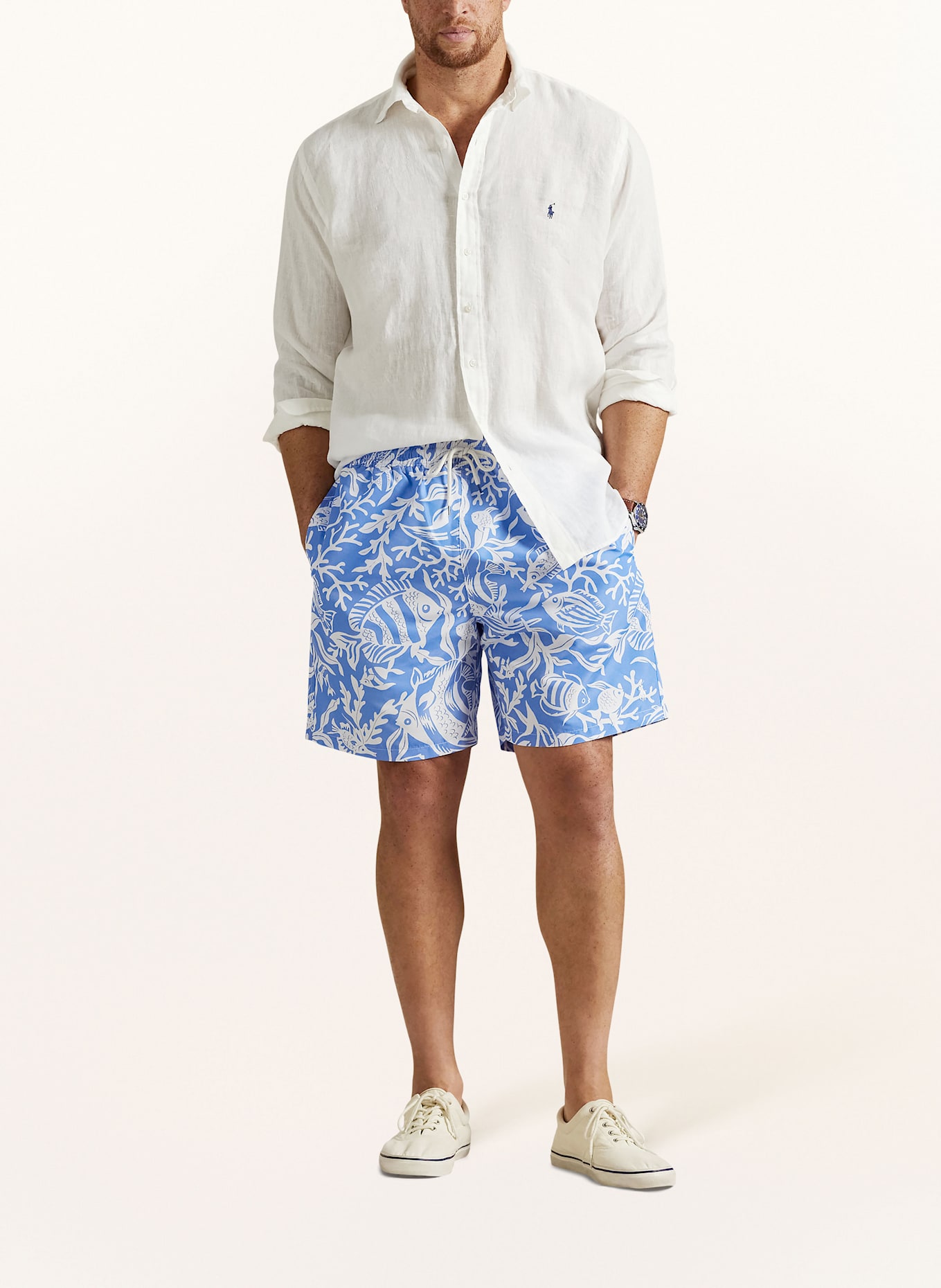 POLO RALPH LAUREN Big & Tall Badeshorts: BLAU/ WEISS