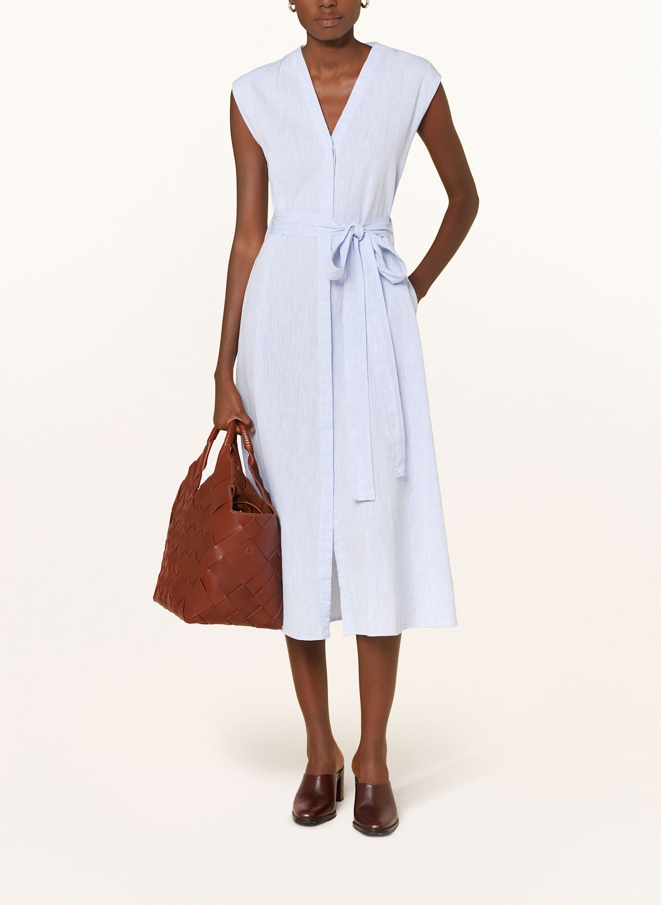 MILANO ITALY Hemdblusenkleid mit Leinen: HELLBLAU