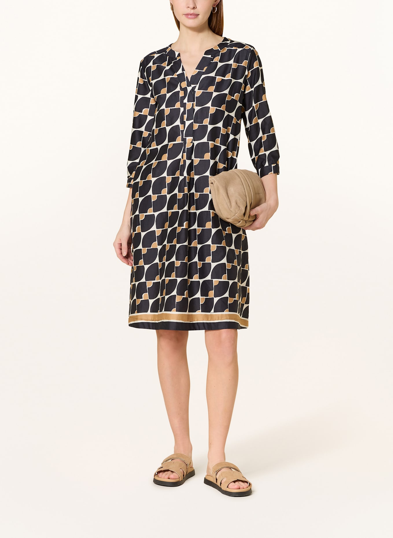 MILANO ITALY Šaty s 3/4 rukávem: ČERNÁ / MODRÁ / VELBLOUDÍ