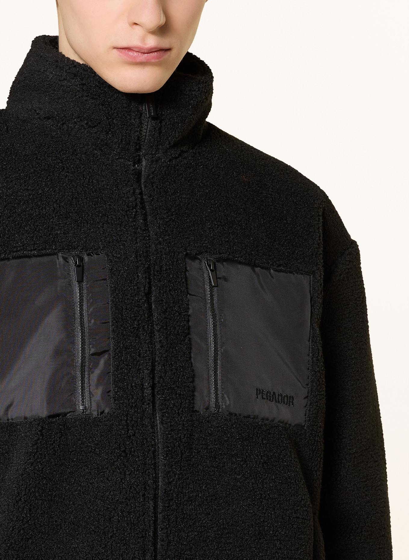 PEGADOR Teddyfell-Jacke ARCHER: SCHWARZ