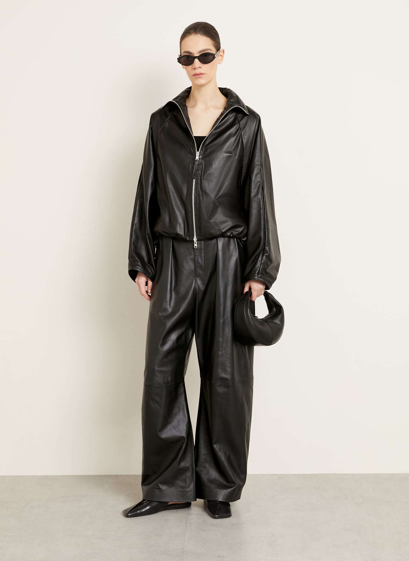 UTZON Leather bomber jacket JACKE JUSA: BLACK