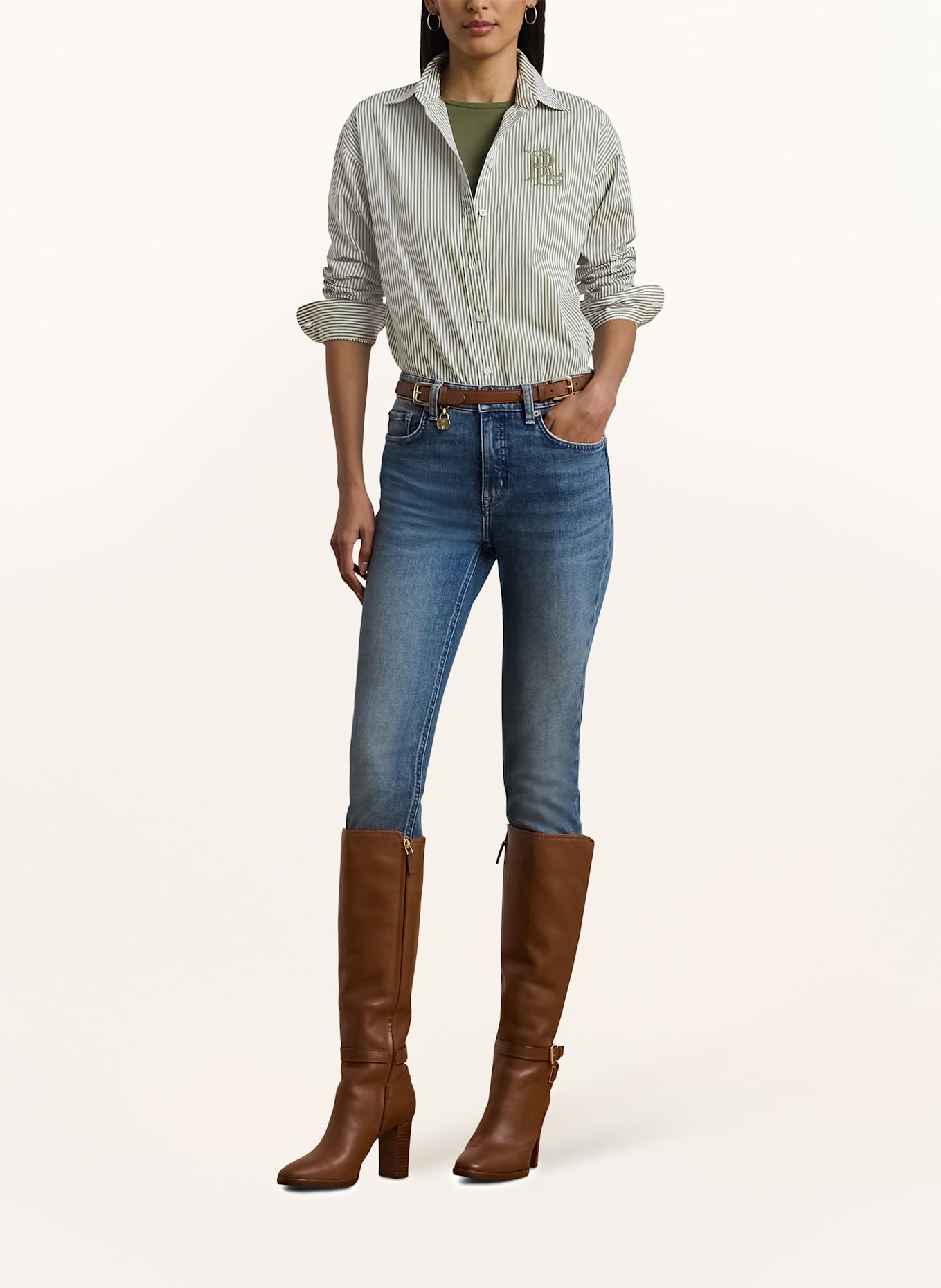 LAUREN RALPH LAUREN Hemdbluse: OLIV / WEISS