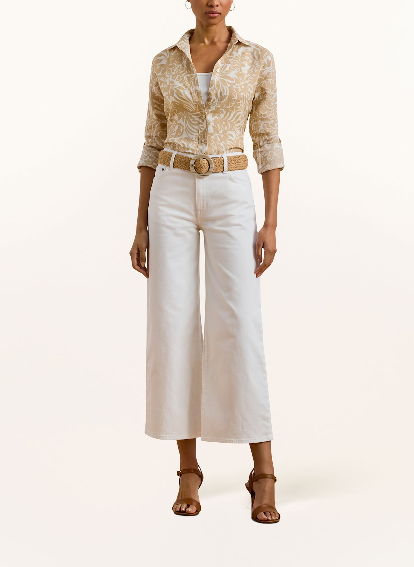 LAUREN RALPH LAUREN Koszula z lnu: BIAŁY / BEŻOWY