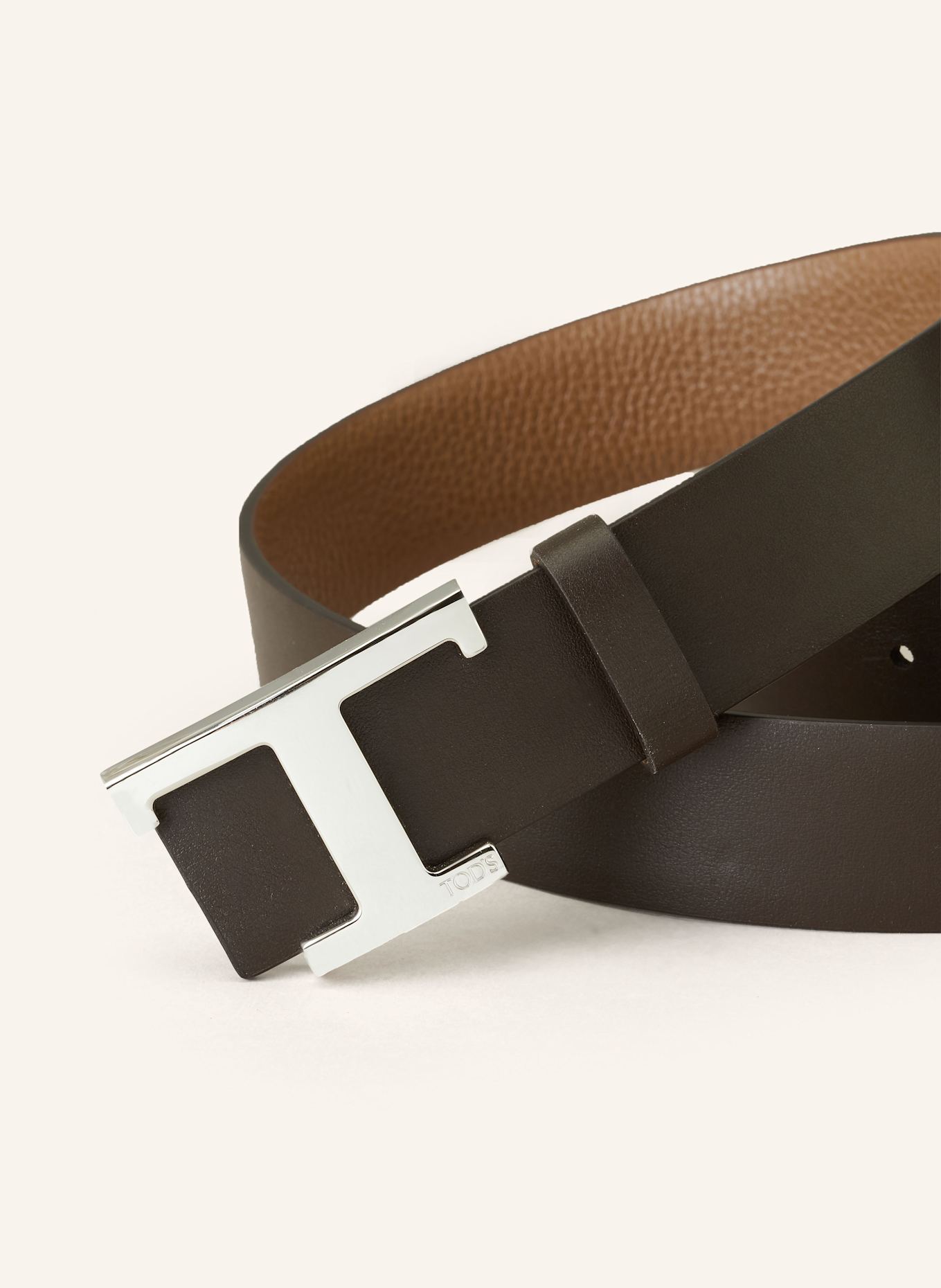 TOD'S Pasek skórzany dwustronny: CIEMNOBRĄZOWY / KONIAKOWY