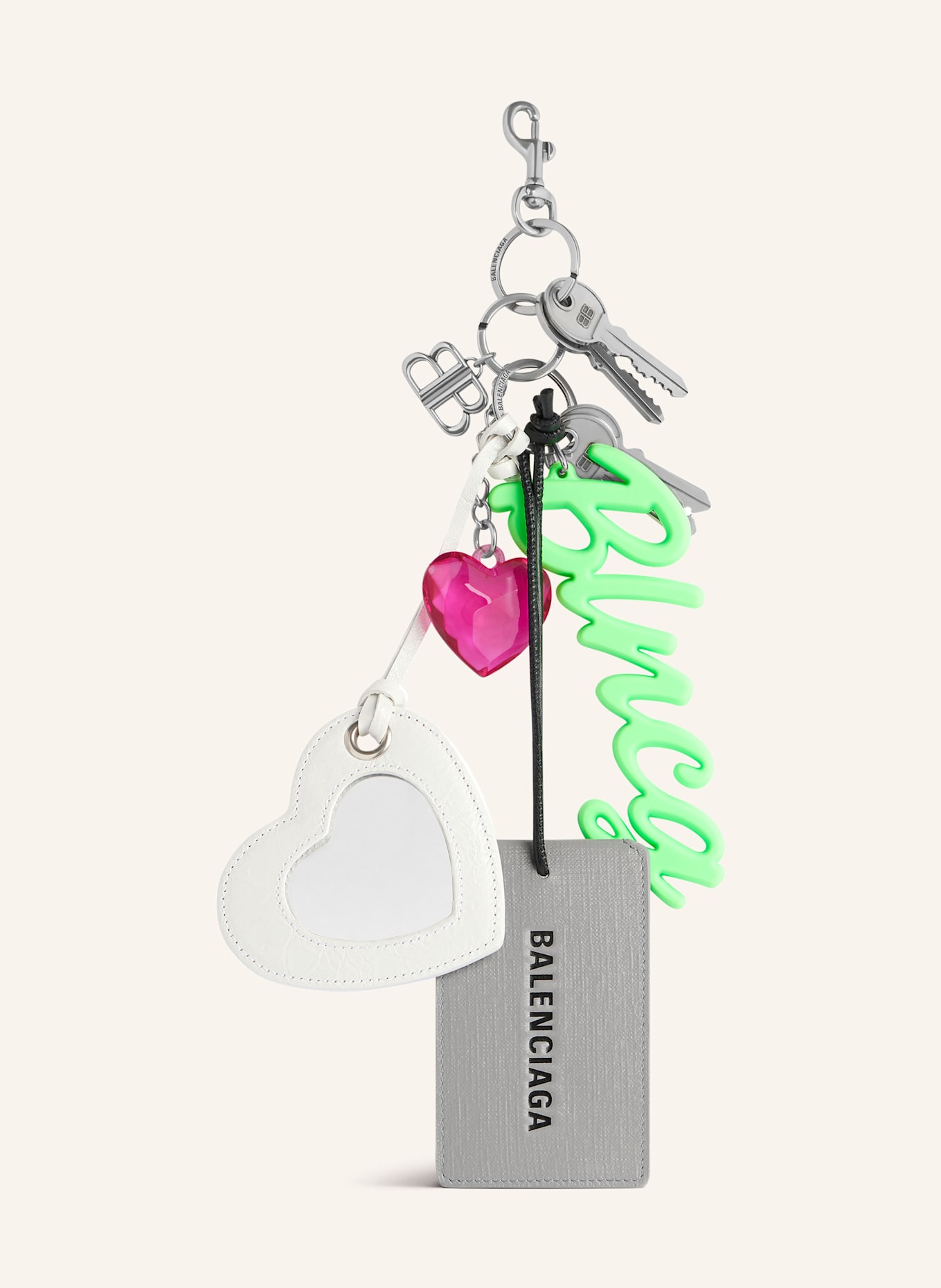 BALENCIAGA Schlüssel- und Taschenanhänger: NEONGRÜN / SILBER / GRAU