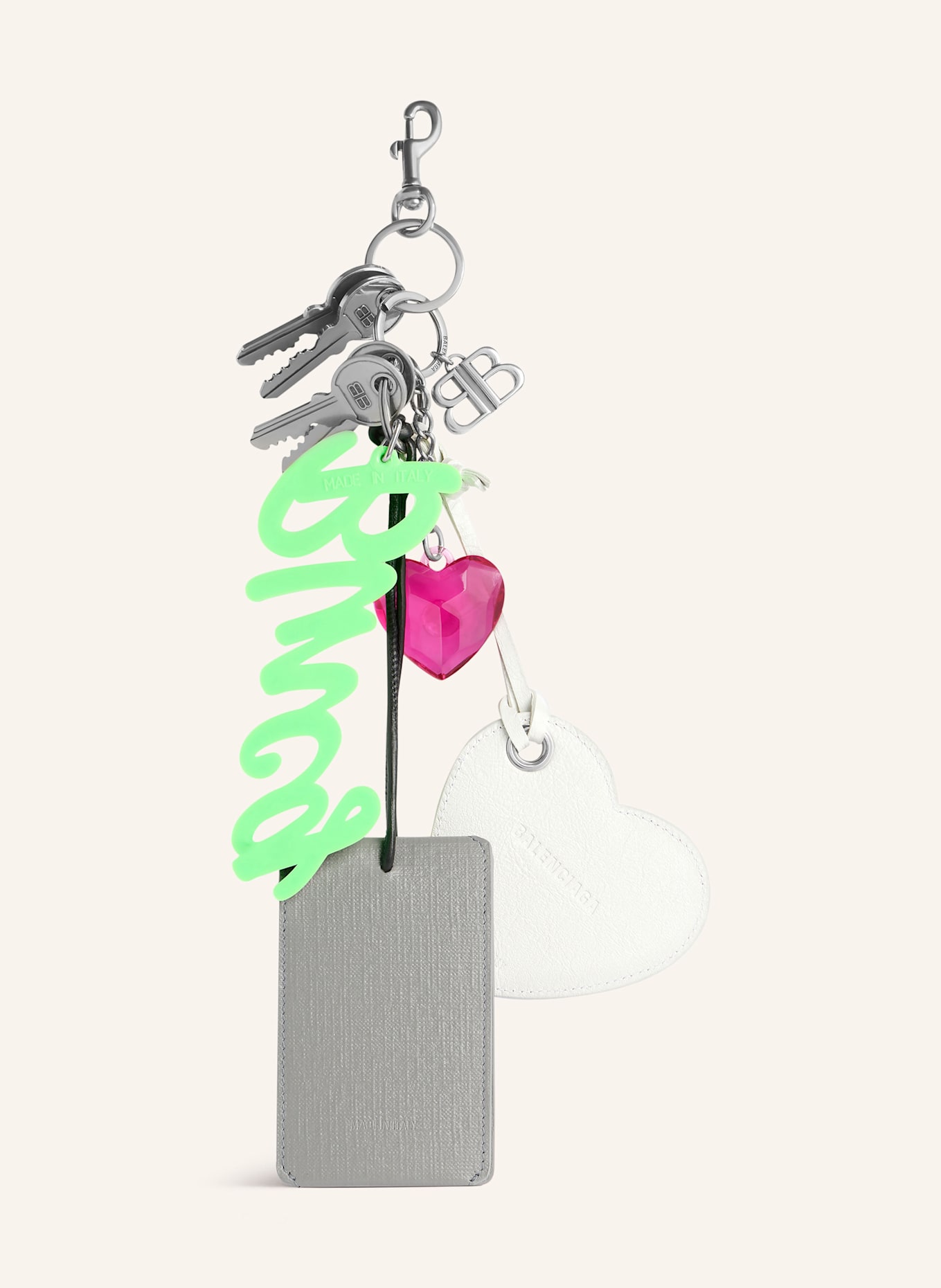 BALENCIAGA Schlüssel- und Taschenanhänger: NEONGRÜN / SILBER / GRAU