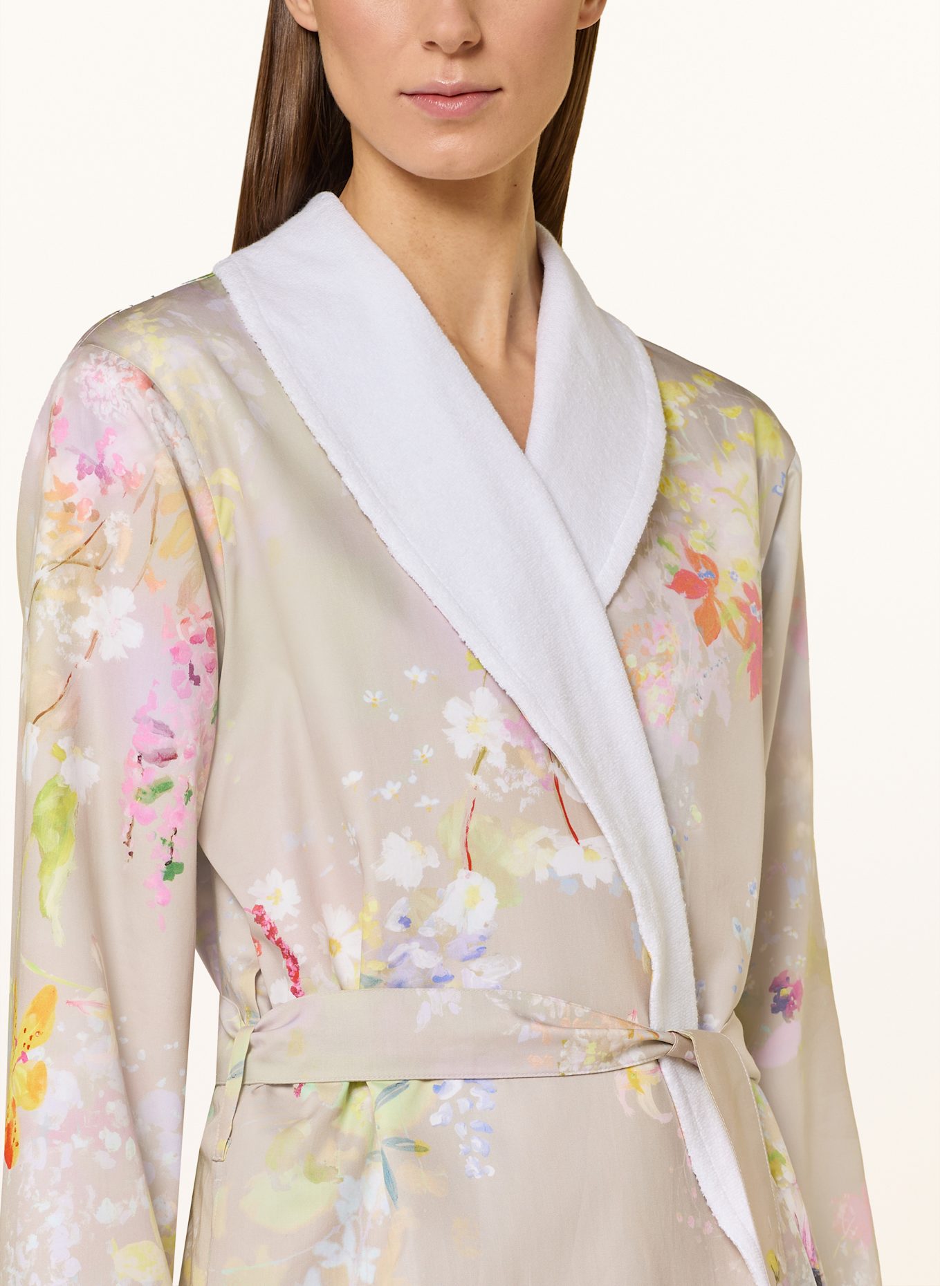 Christian Fischbacher Unisex-Bademantel MYSTIC GARDEN: BEIGE / ROSA / GELB