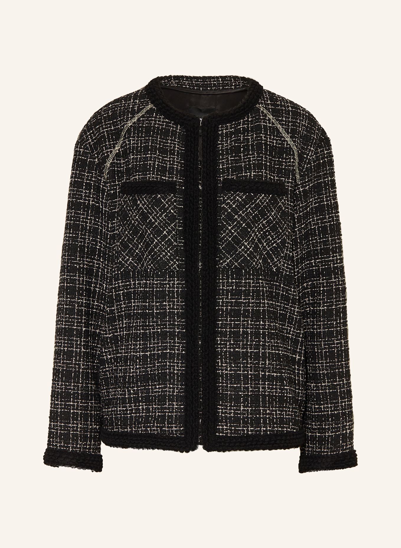 BOSS Kastenjacke JINIANA aus Tweed: SCHWARZ / WEISS