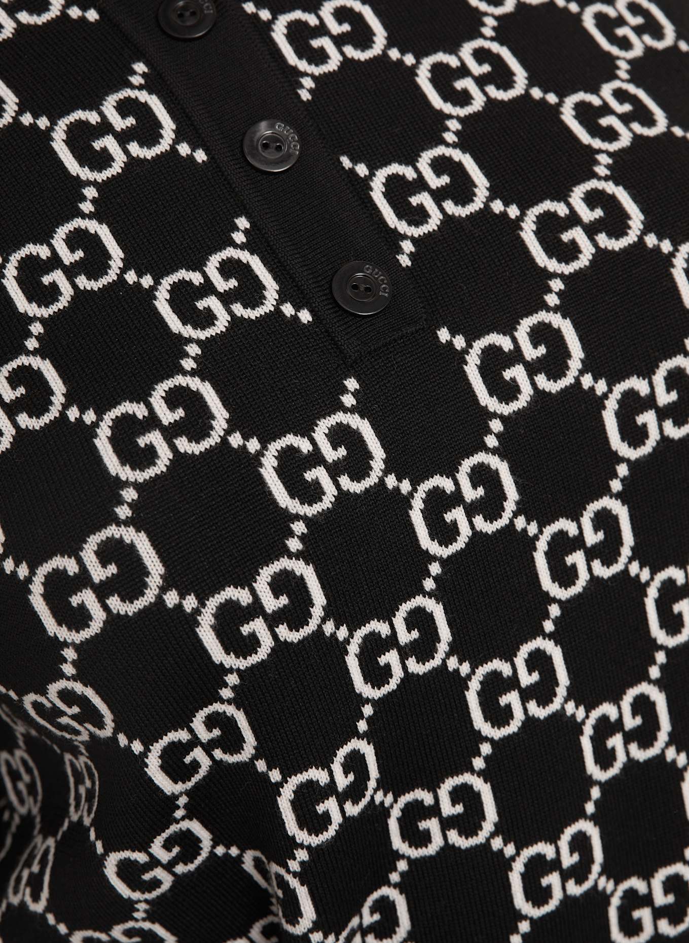 GUCCI Strick-Poloshirt: SCHWARZ / WEISS