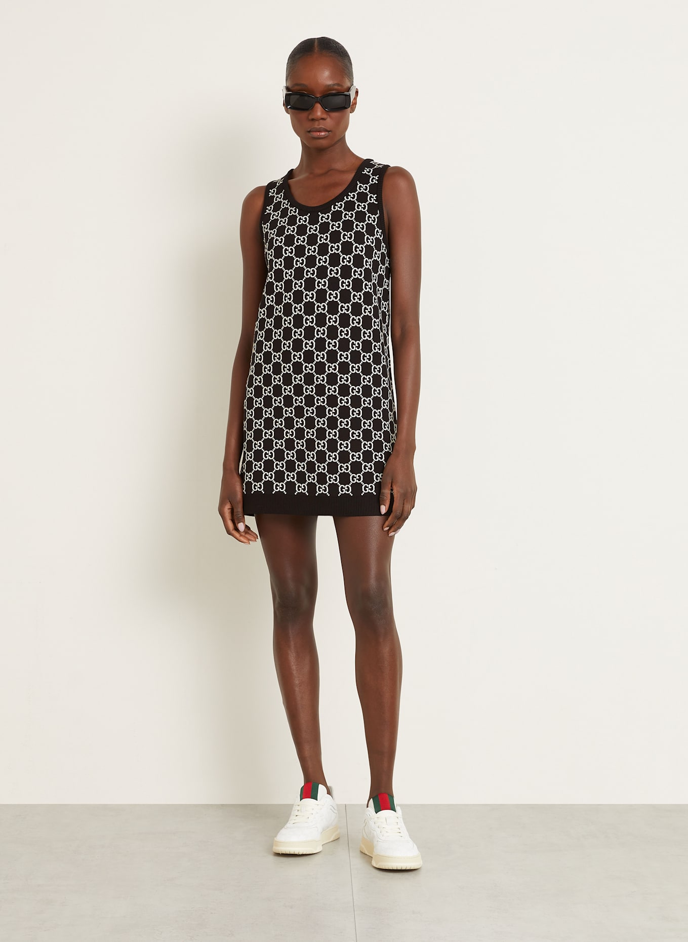 GUCCI Knit dress: BLACK/ WHITE