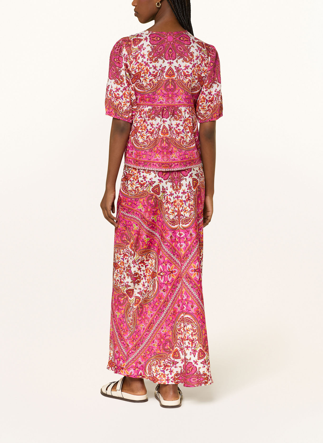 MRS & HUGS Seidenrock: PINK / ORANGE / ECRU