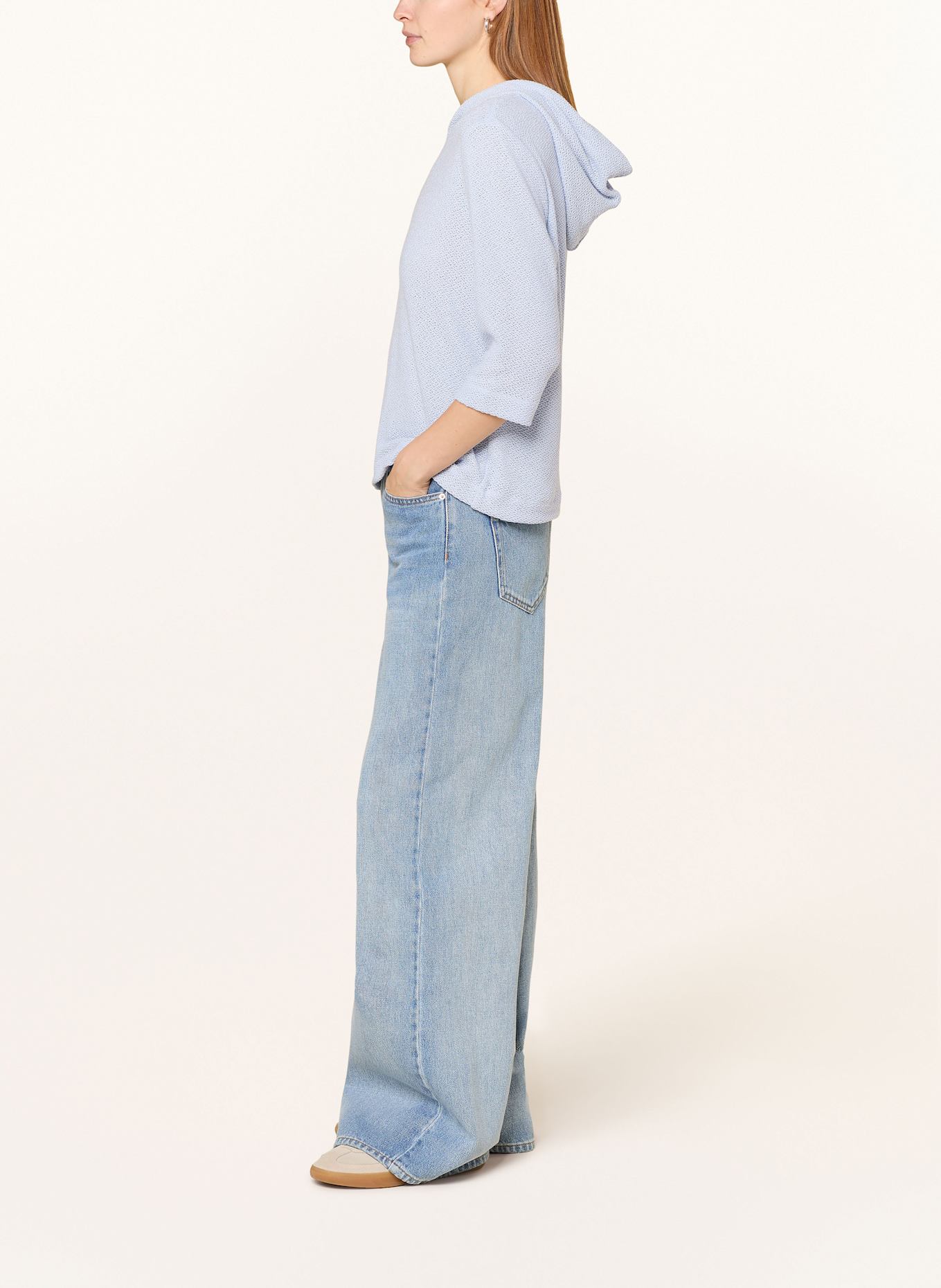 OPUS Strick-Hoodie SUKUFI mit 3/4-Arm: HELLBLAU