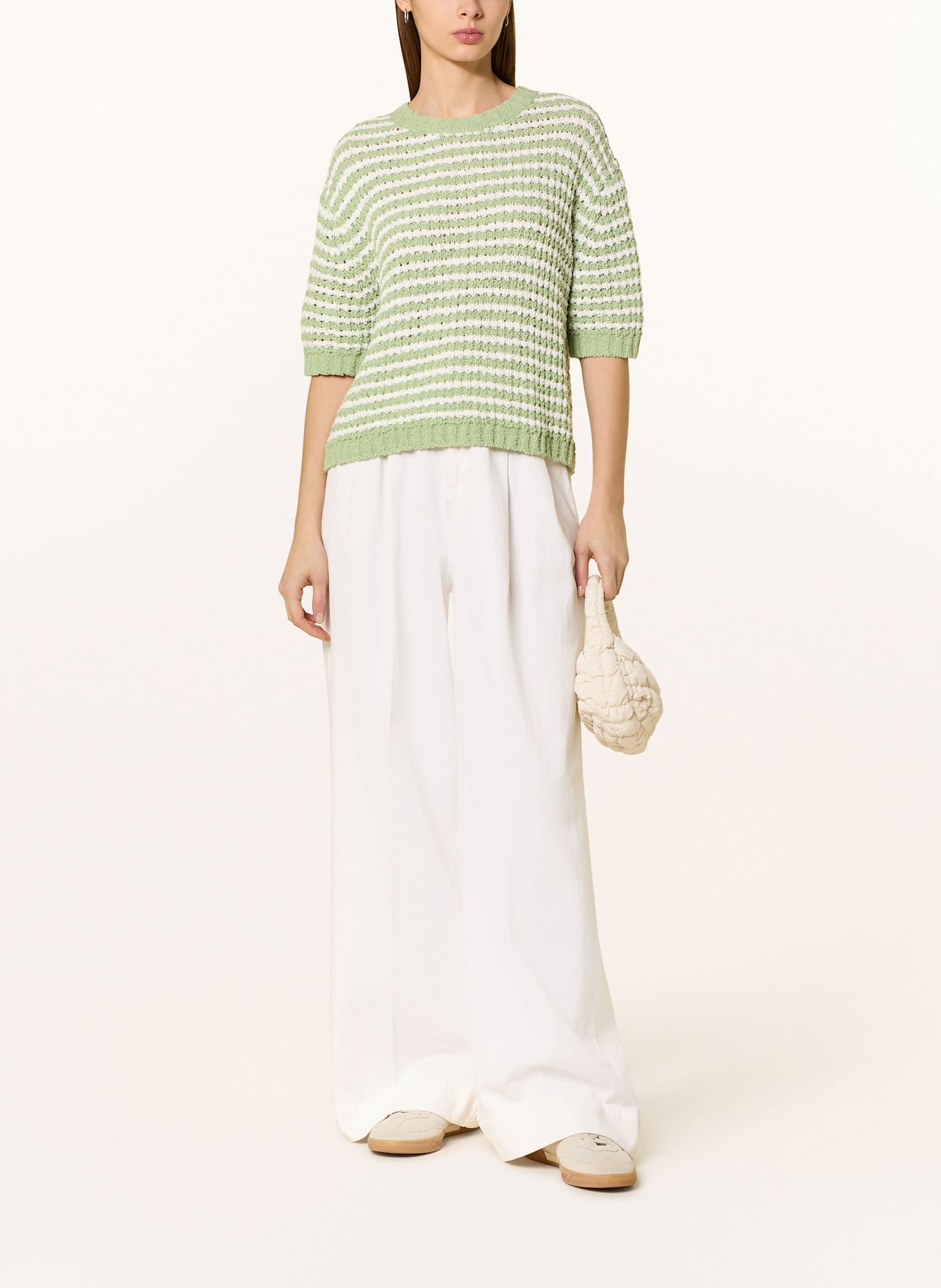 OPUS Sweter PALVADORA: JASNOZIELONY / KREMOWY