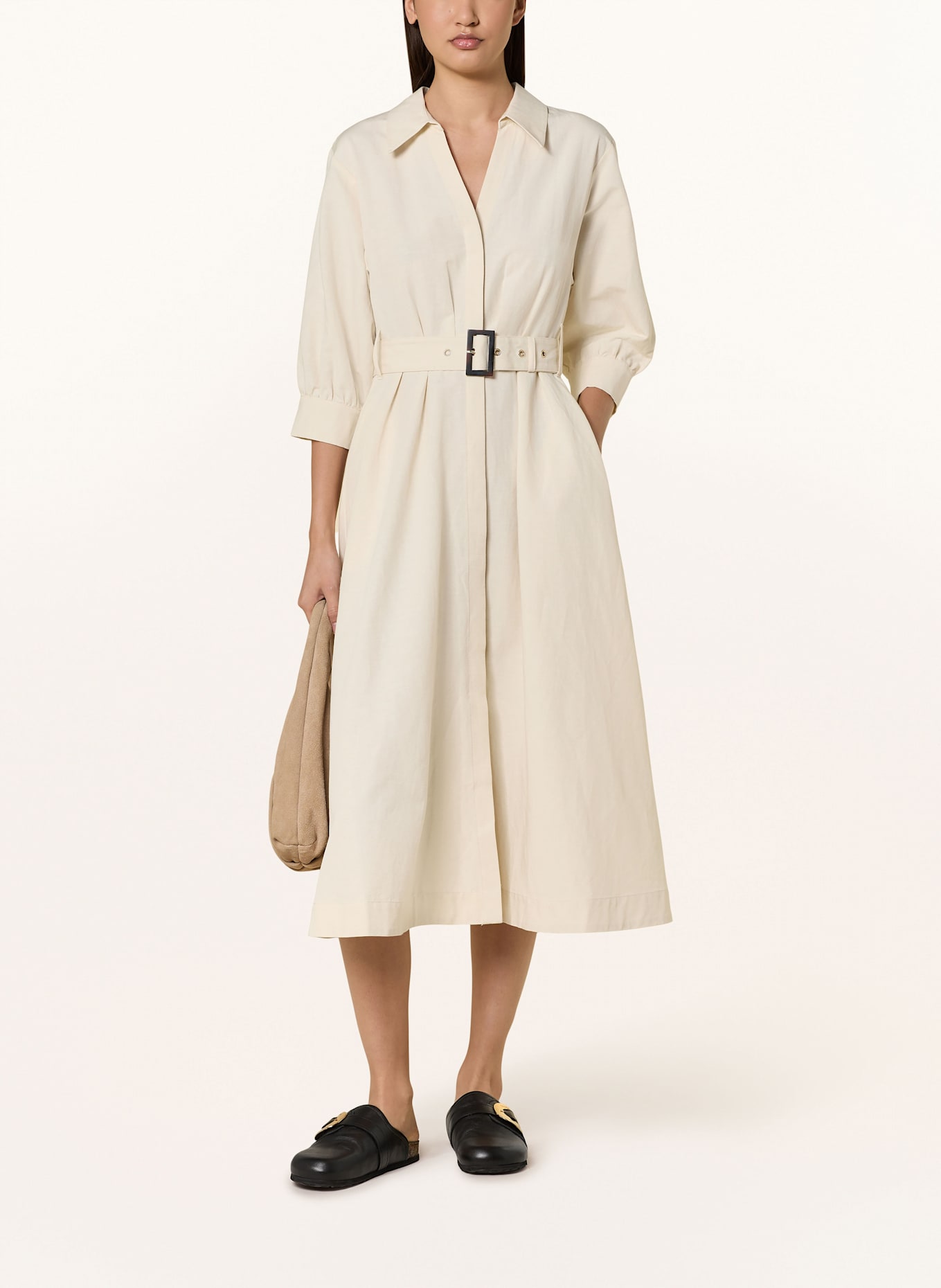 comma Hemdblusenkleid mit Leinen und 3/4-Arm: CREME