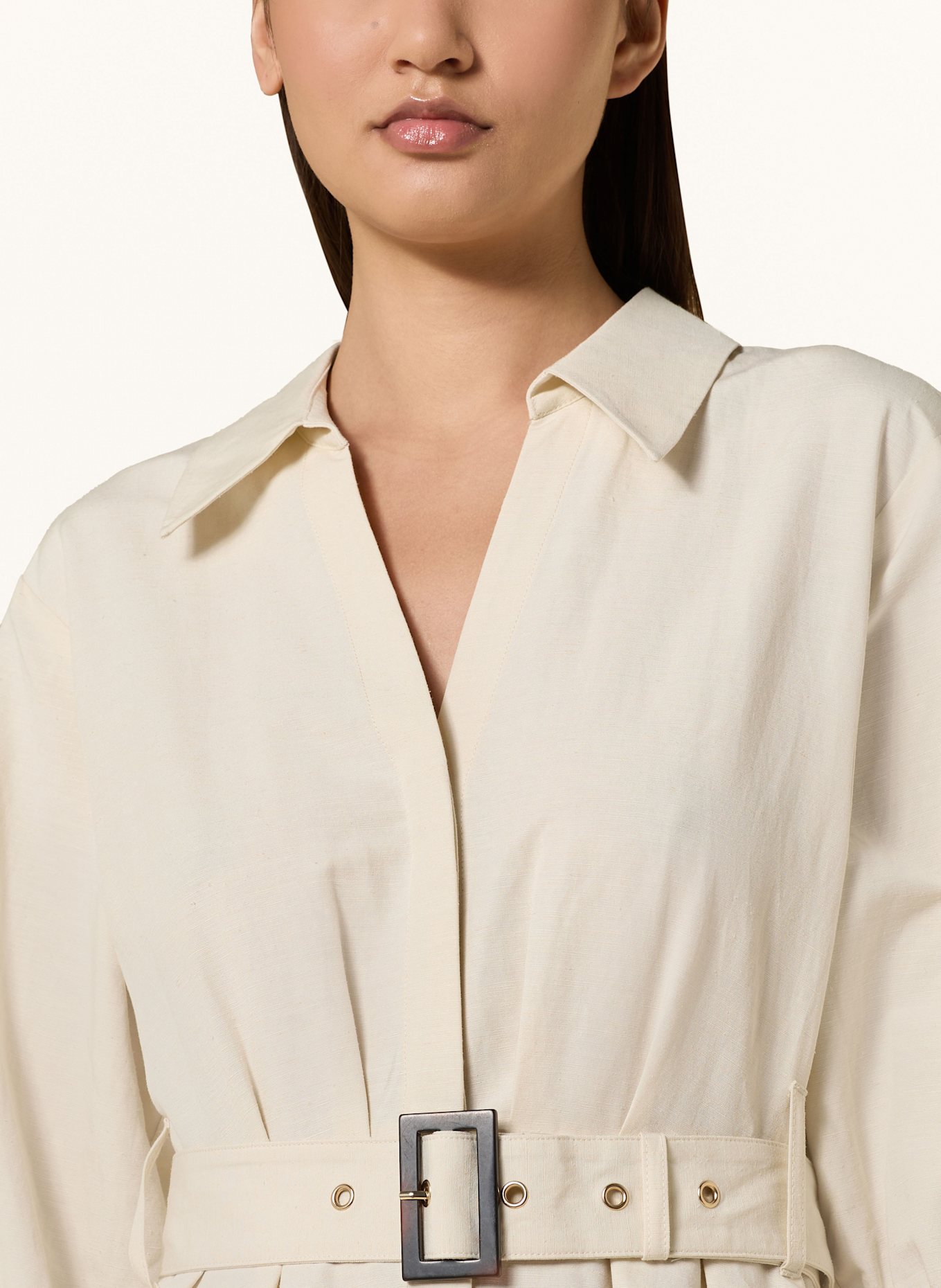 comma Hemdblusenkleid mit Leinen und 3/4-Arm: CREME