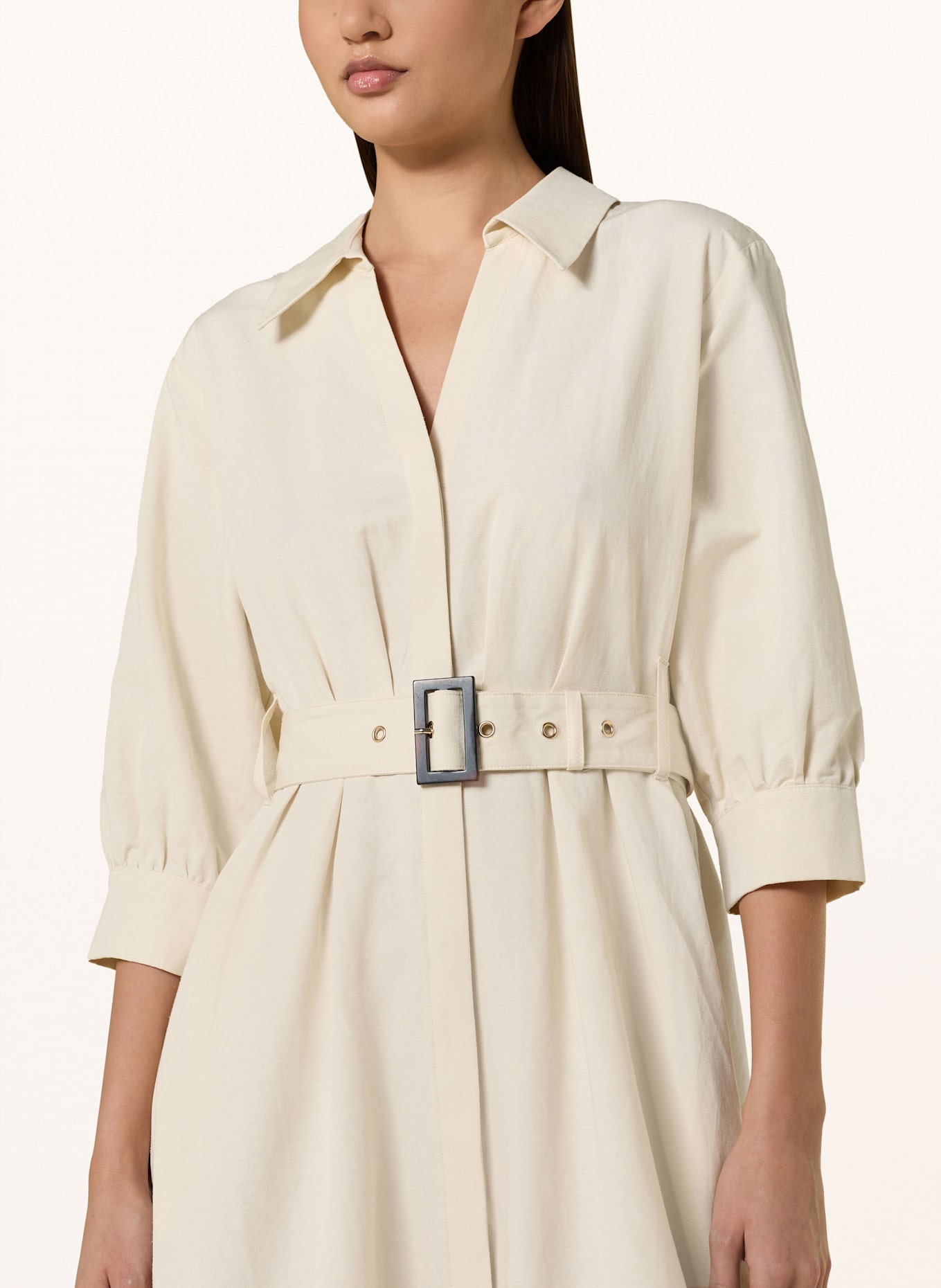 comma Hemdblusenkleid mit Leinen und 3/4-Arm: CREME