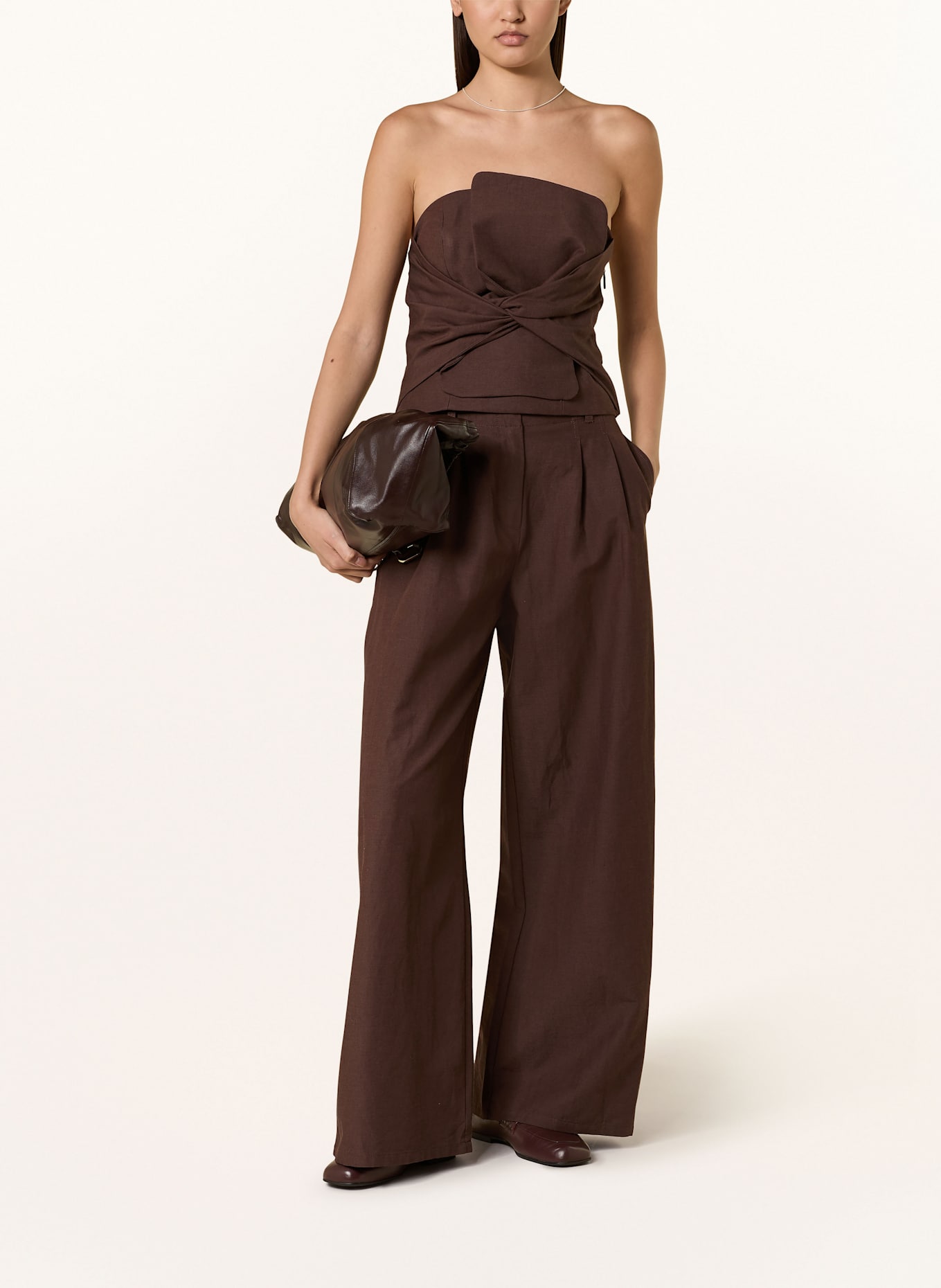 comma Off-Shoulder-Top mit Leinen: DUNKELBRAUN