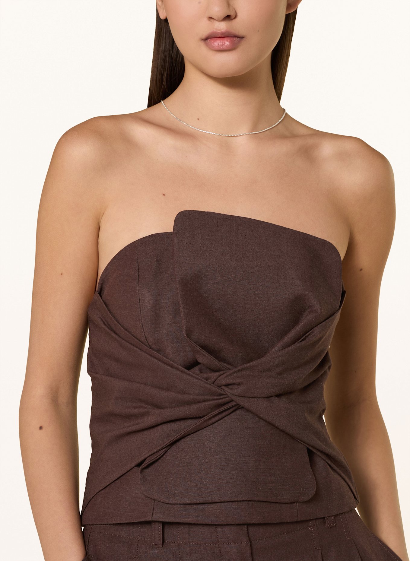 comma Off-Shoulder-Top mit Leinen: DUNKELBRAUN