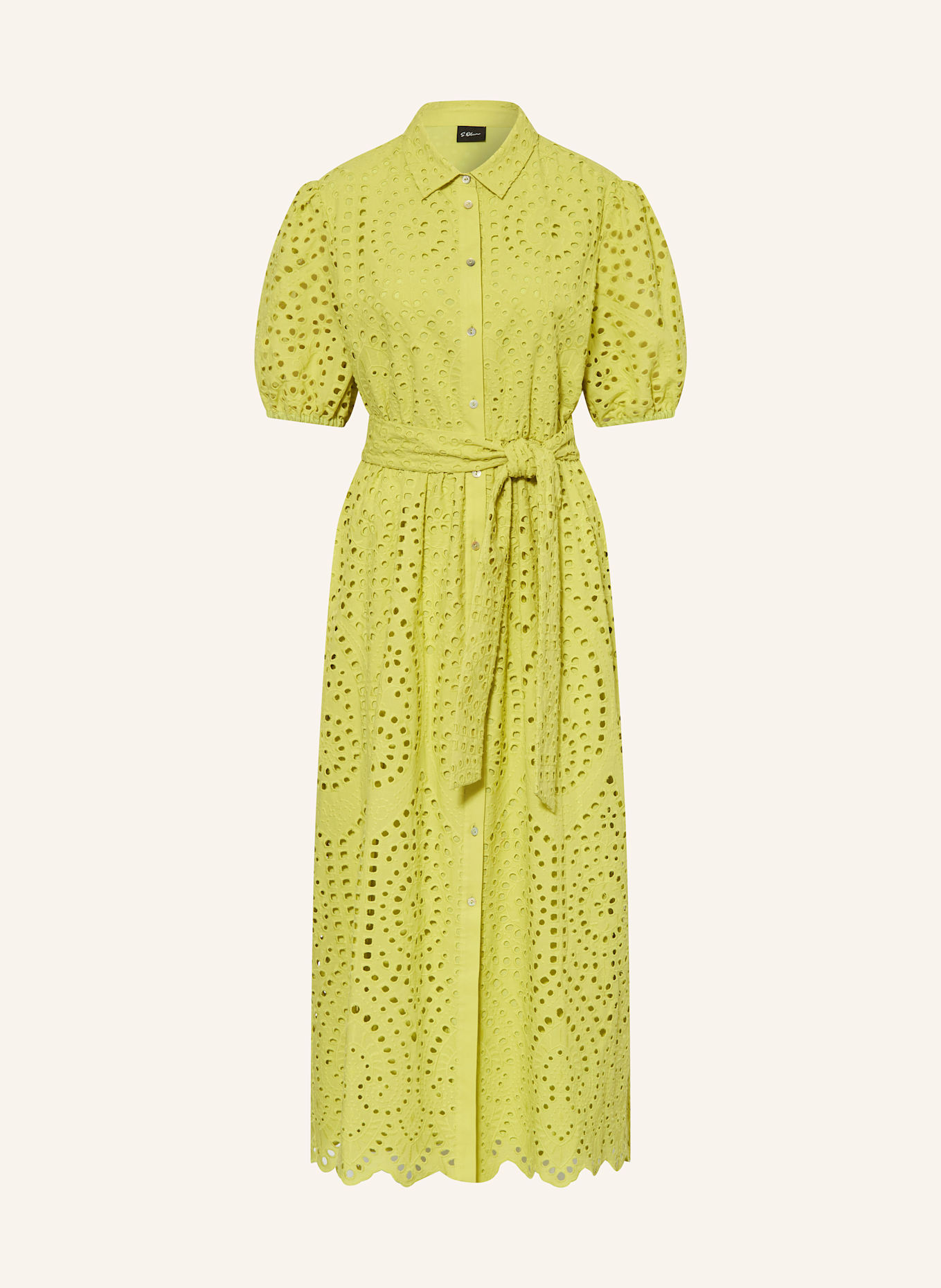 s.Oliver BLACK LABEL Hemdblusenkleid aus Lochspitze: HELLGRÜN