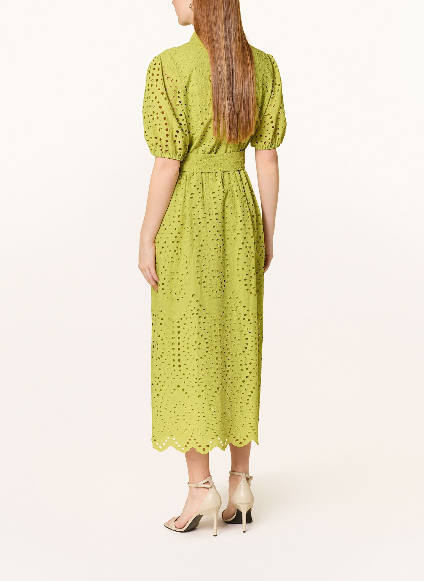 s.Oliver BLACK LABEL Hemdblusenkleid aus Lochspitze: HELLGRÜN