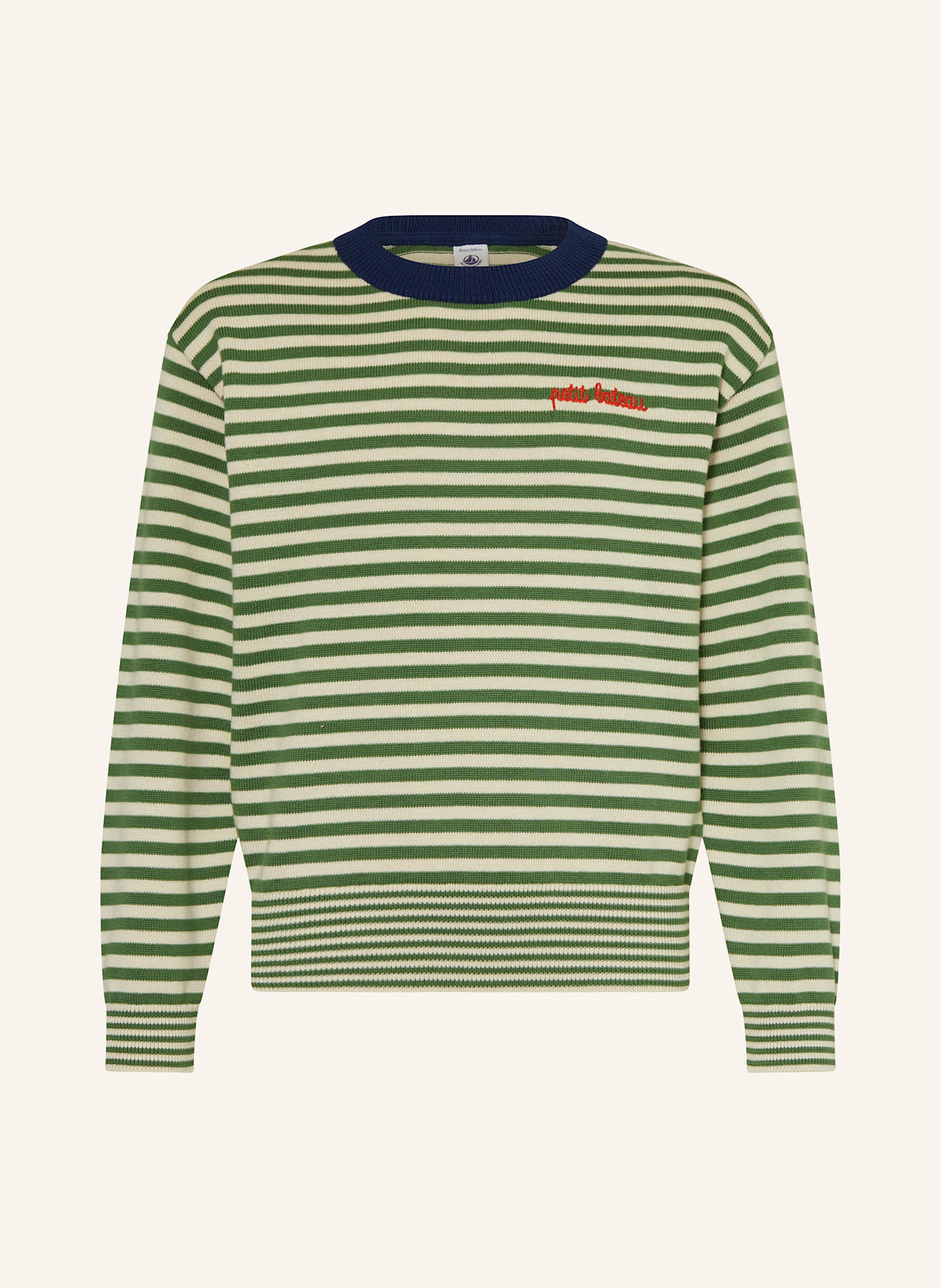 PETIT BATEAU Pullover: HELLGRÜN / ECRU