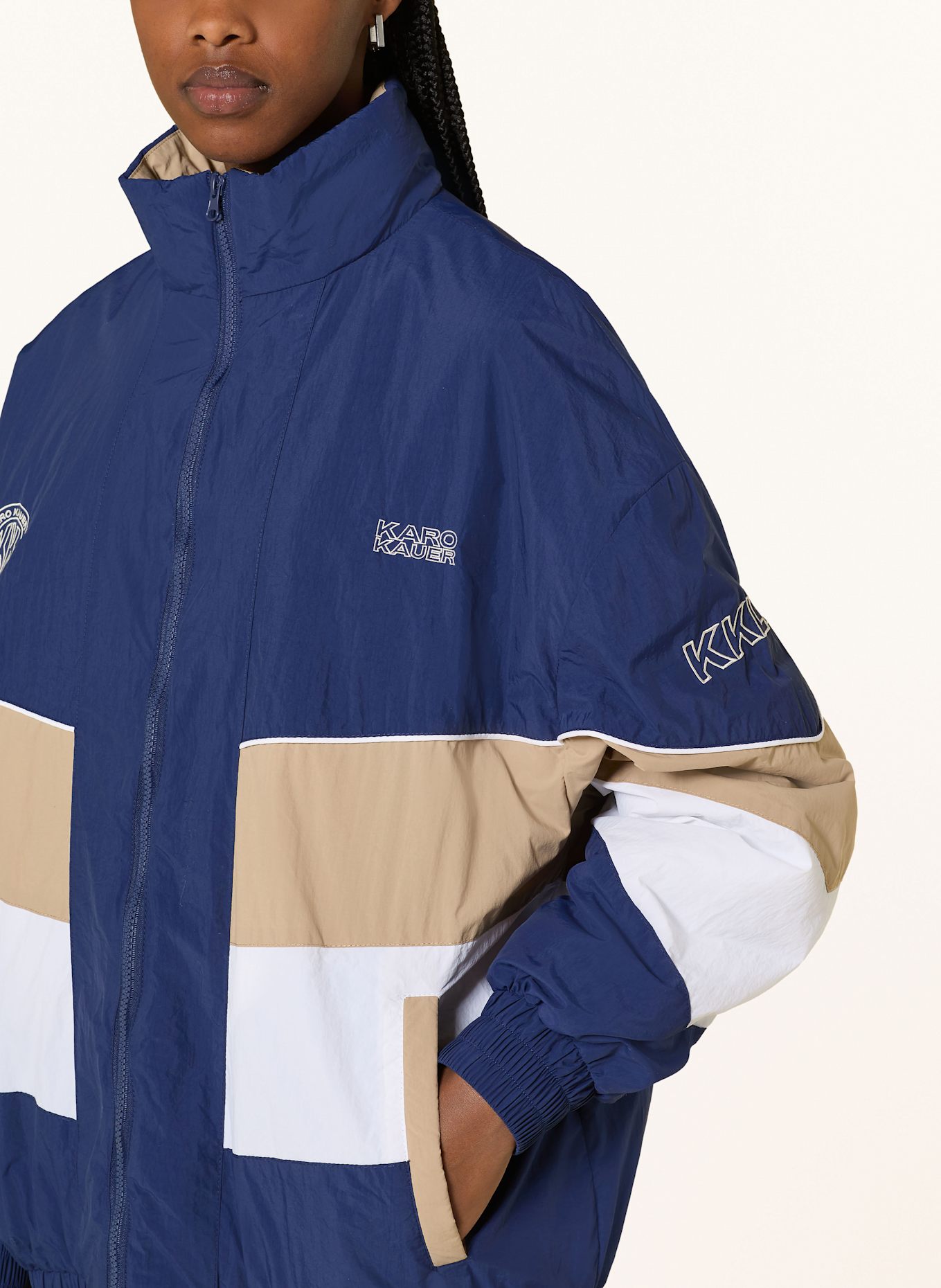 KARO KAUER Blouson: DUNKELBLAU / BEIGE / WEISS