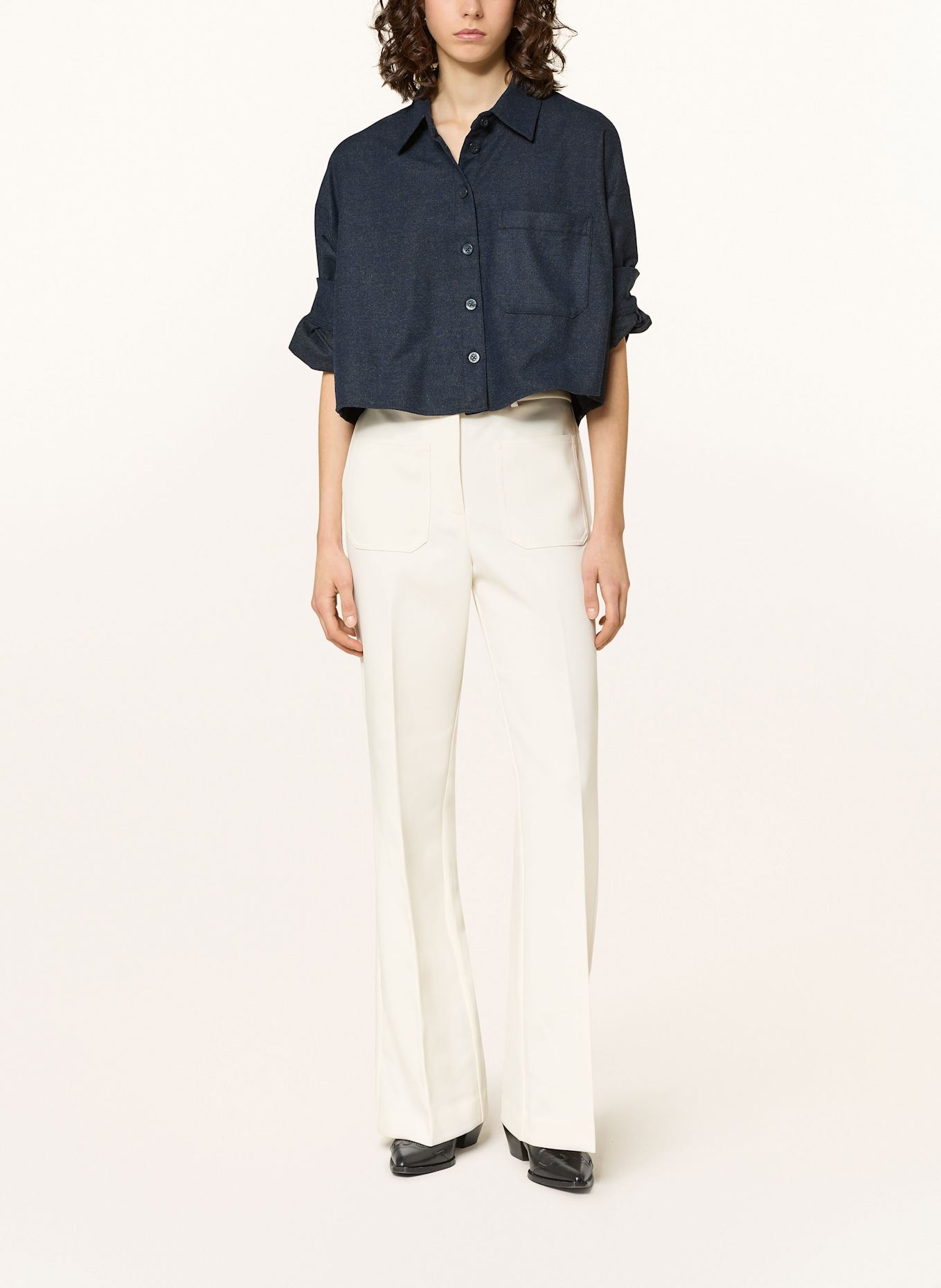 REISS Cropped-Hemdbluse mit 3/4-Arm: DUNKELBLAU