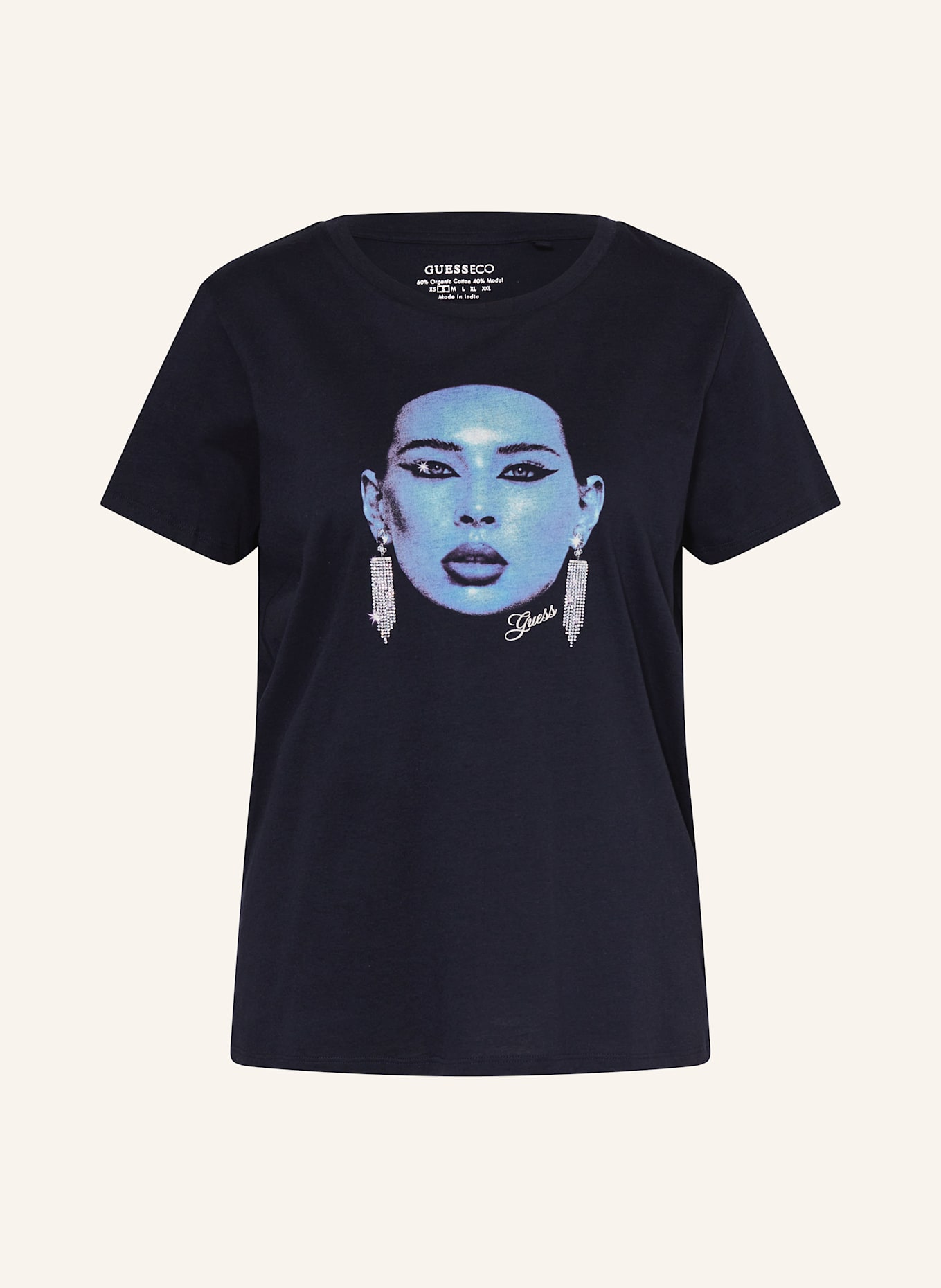 GUESS T-shirt with decorative gems: DARK BLUE