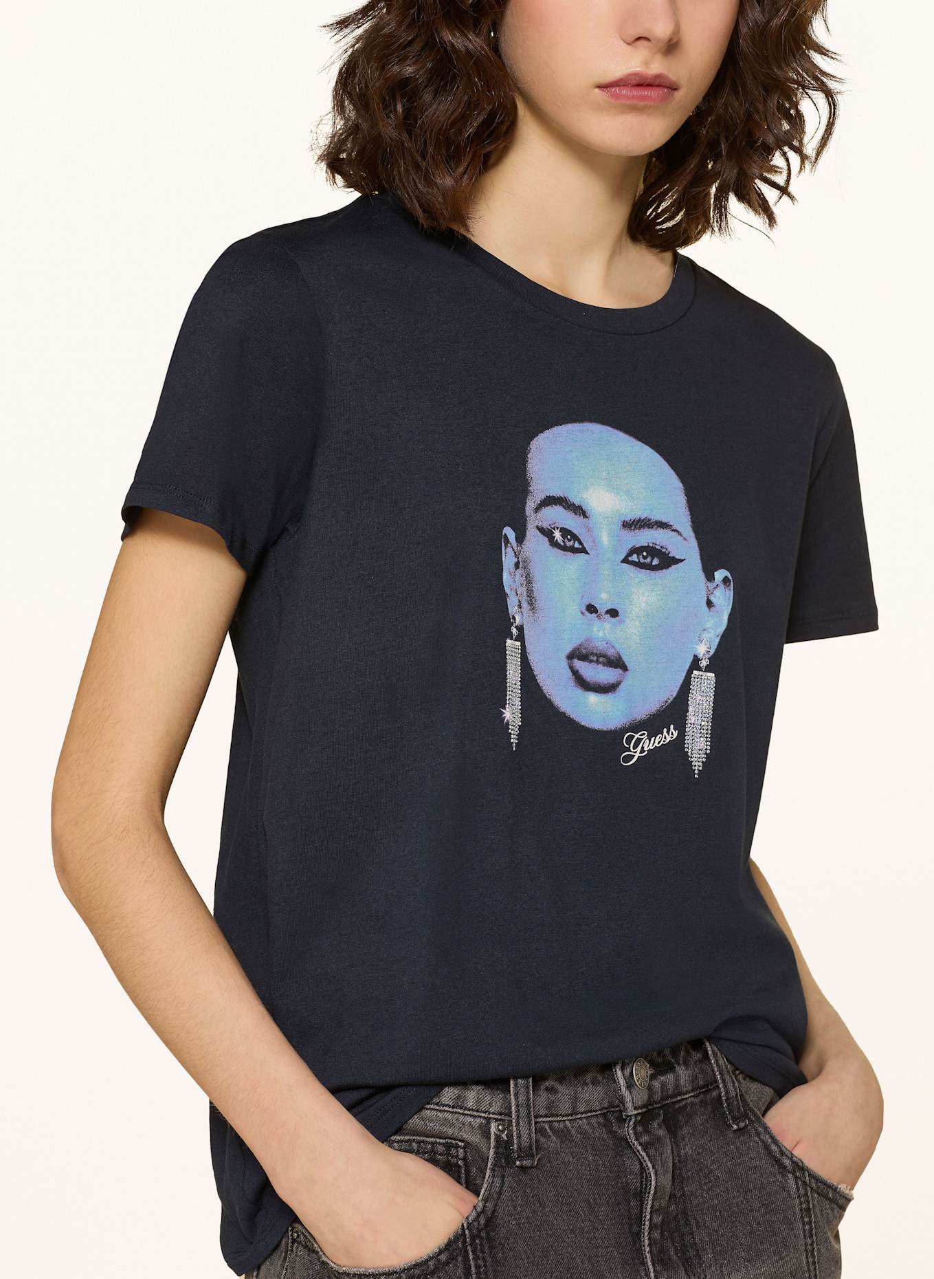 GUESS T-shirt with decorative gems: DARK BLUE
