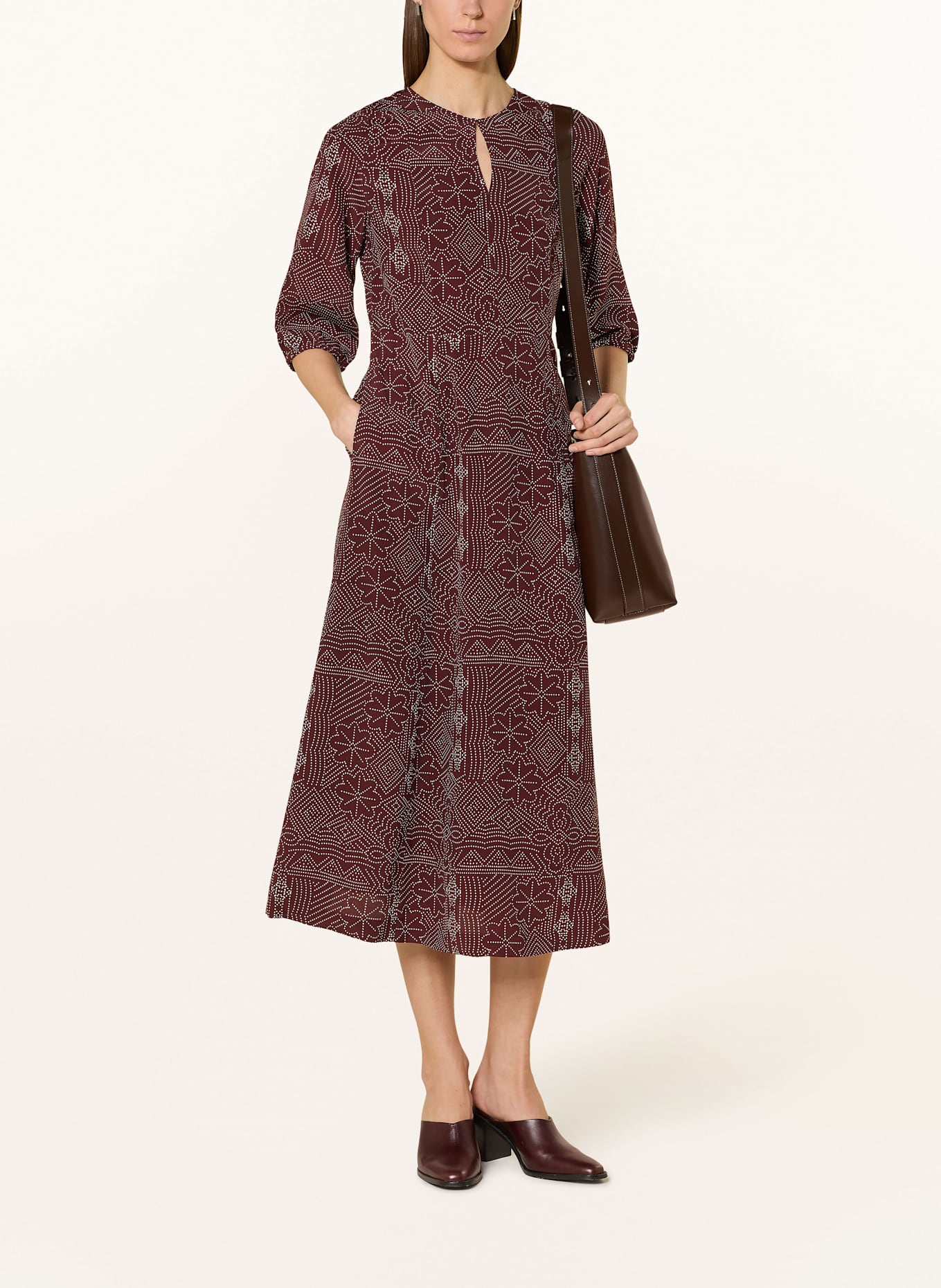 Part Two TITTA dress with 3/4 sleeves: DARK RED / WHITE